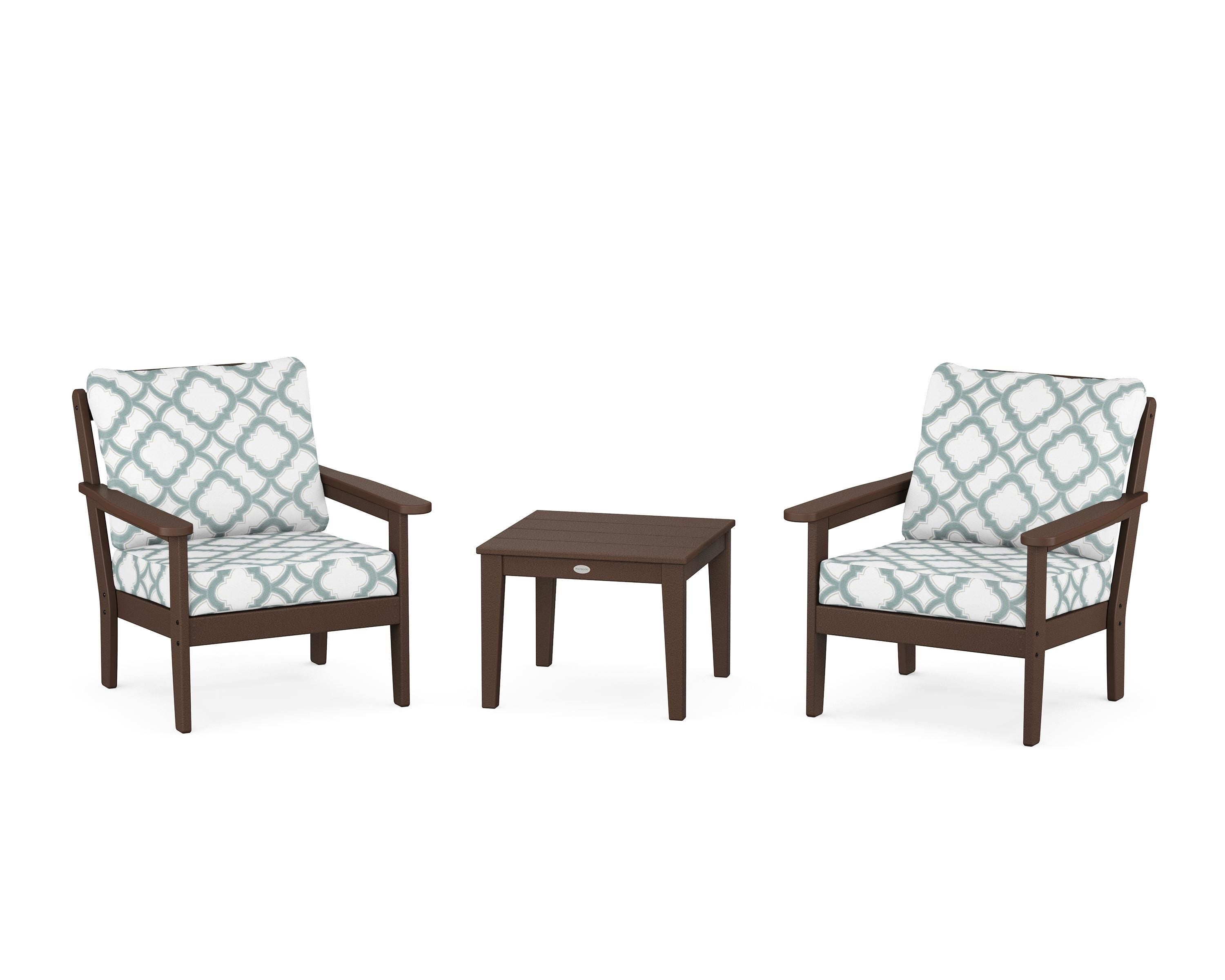 Country Living Cottage 3-Piece Deep Seating Set in Mahogany / Trellis Glacier Spa