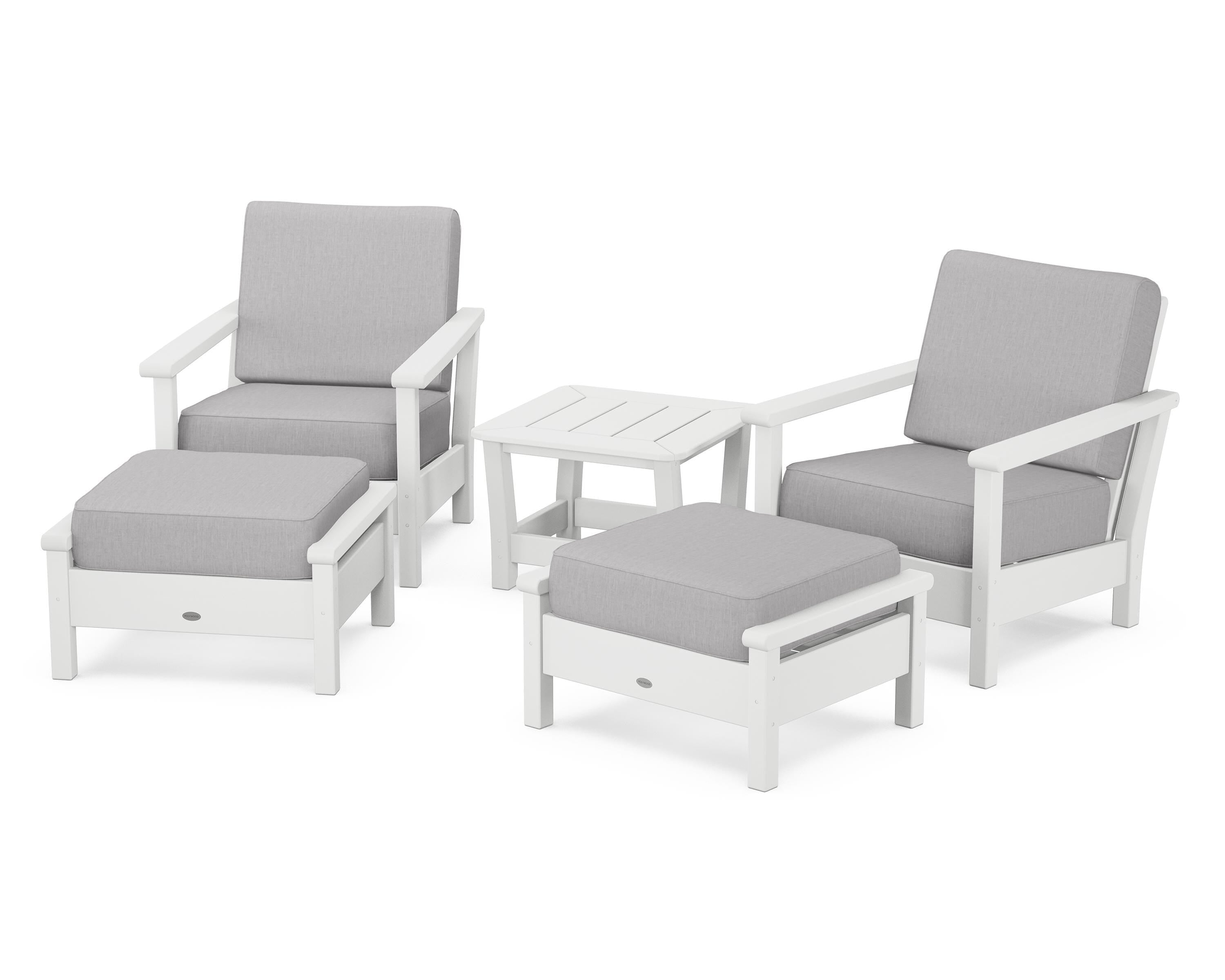 POLYWOOD® Harbour 5-Piece Deep Seating Chair Set in White / Granite