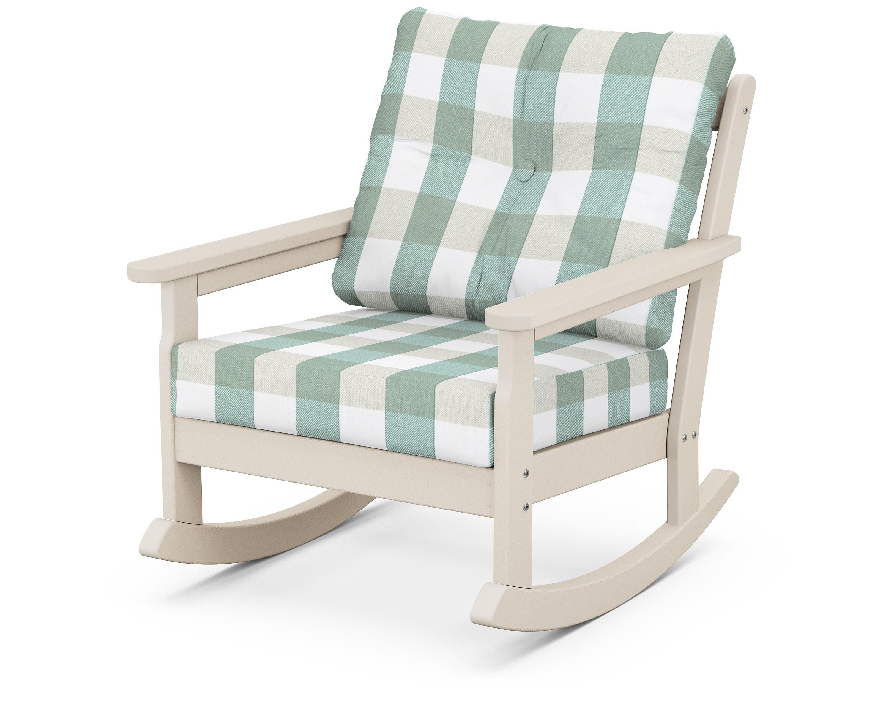 POLYWOOD® Vineyard Deep Seating Rocking Chair in Sand / Buffalo Plaid Glacier Spa