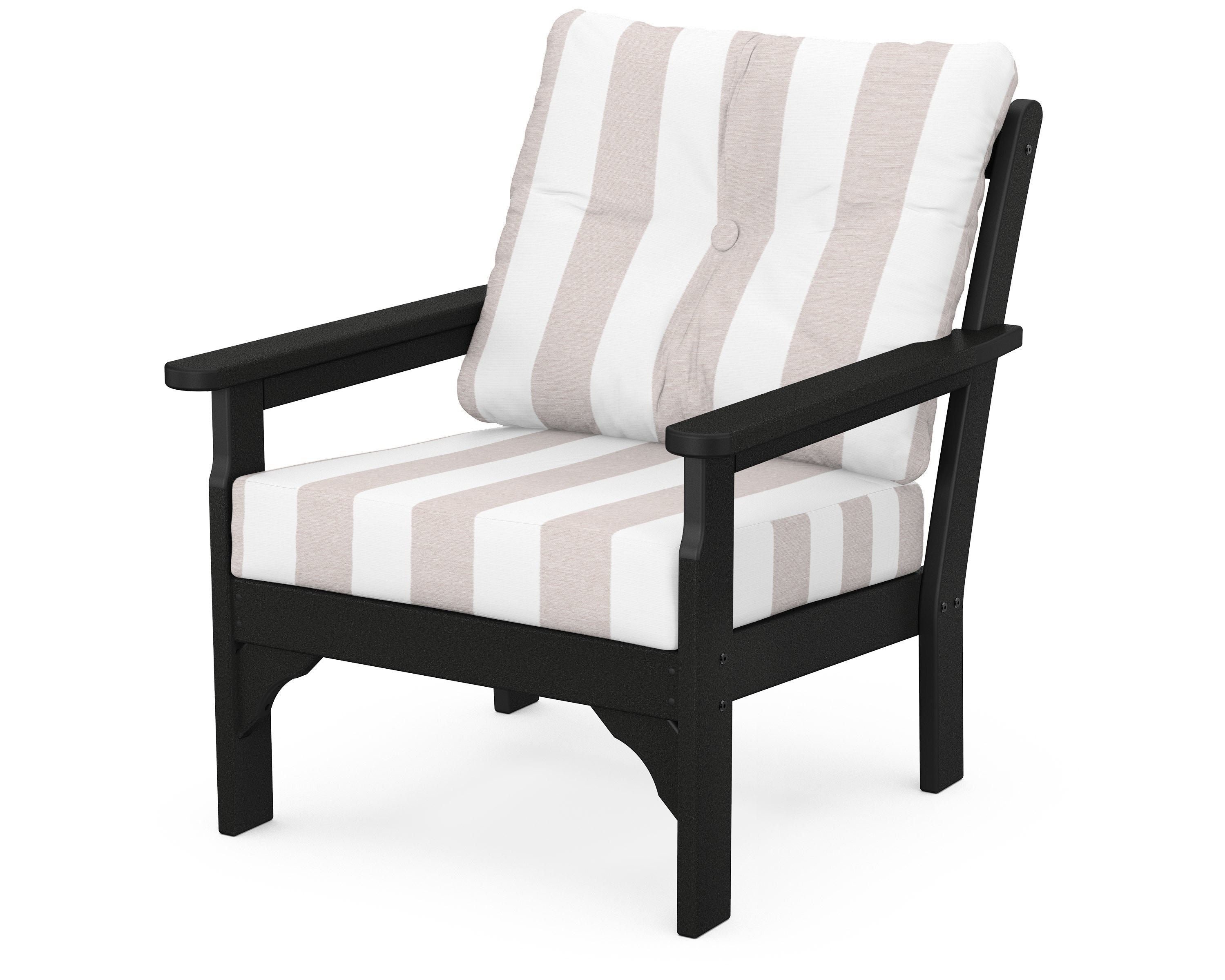 POLYWOOD® Vineyard Deep Seating Chair in Black / Cabana Stripe Dune Burlap