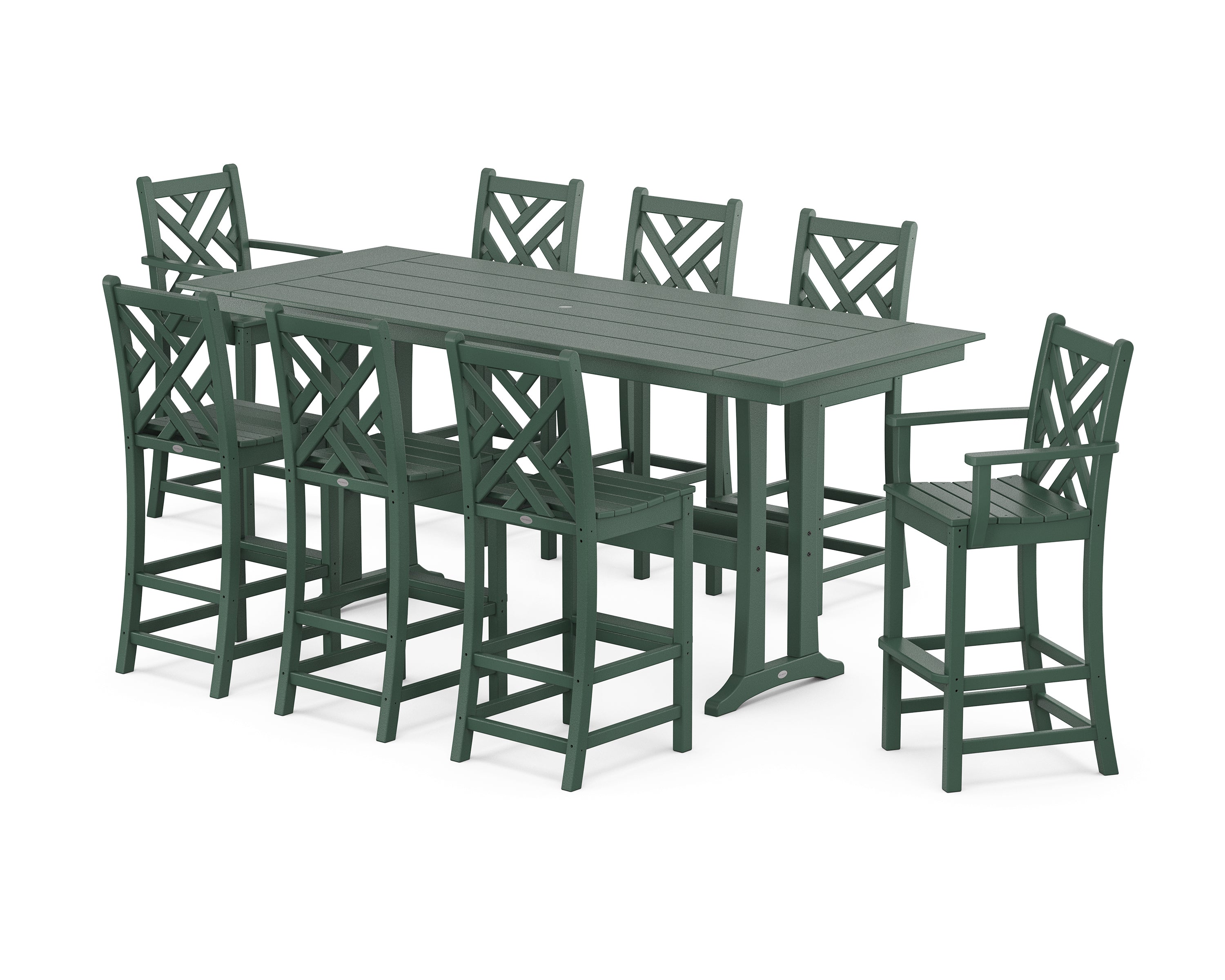 POLYWOOD® Chippendale 9-Piece Farmhouse Bar Set with Trestle Legs in Green