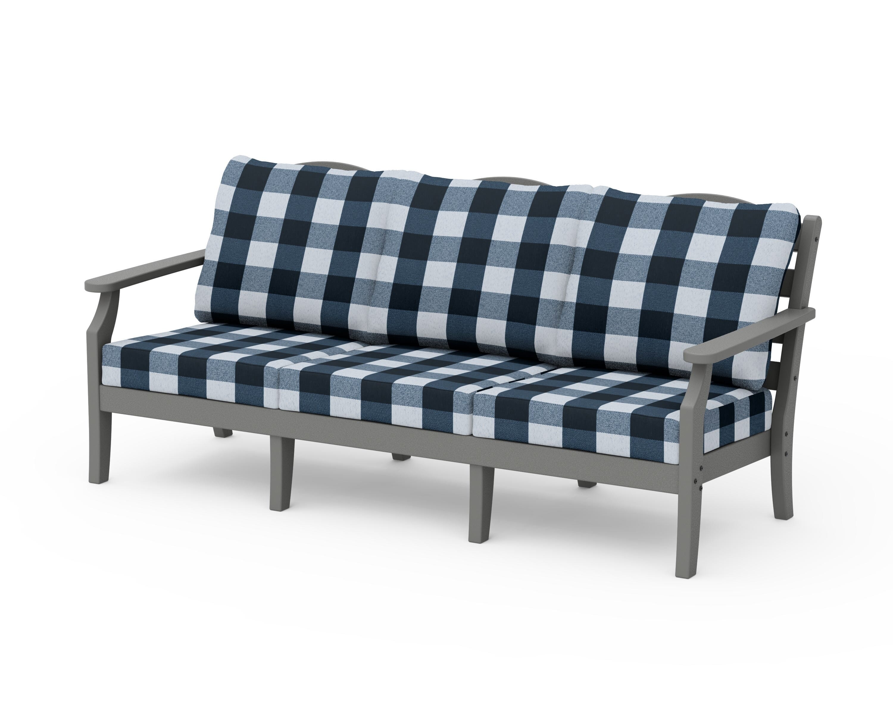 Draper James™ by POLYWOOD® Savannah Deep Seating Sofa in Slate Grey / Buffalo Plaid Marine Indigo