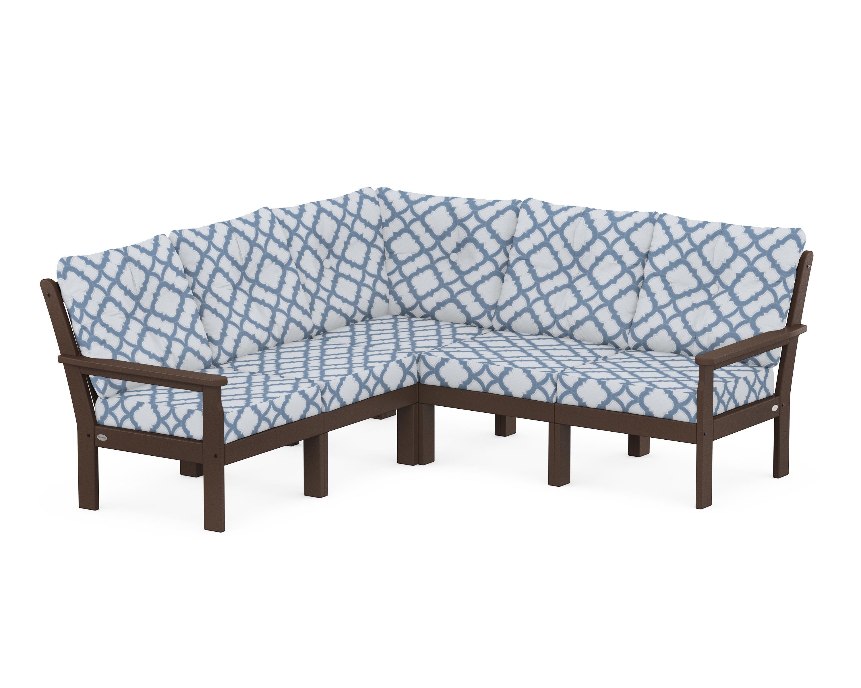 POLYWOOD® Vineyard 5-Piece Sectional in Mahogany / Trellis Sky Blue
