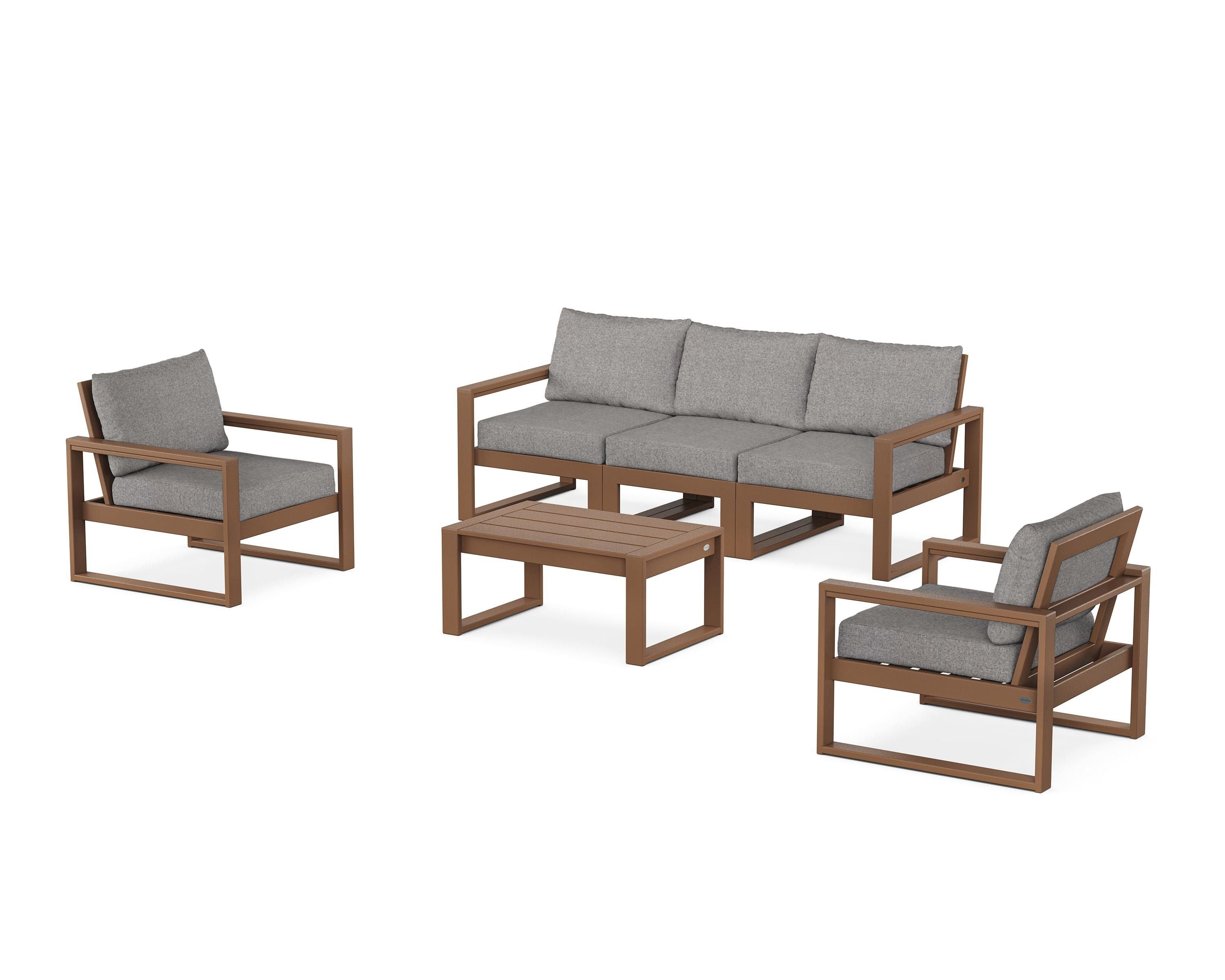 POLYWOOD® EDGE Sectional 4-Piece Deep Seating Set with Sofa in Teak / Grey Mist