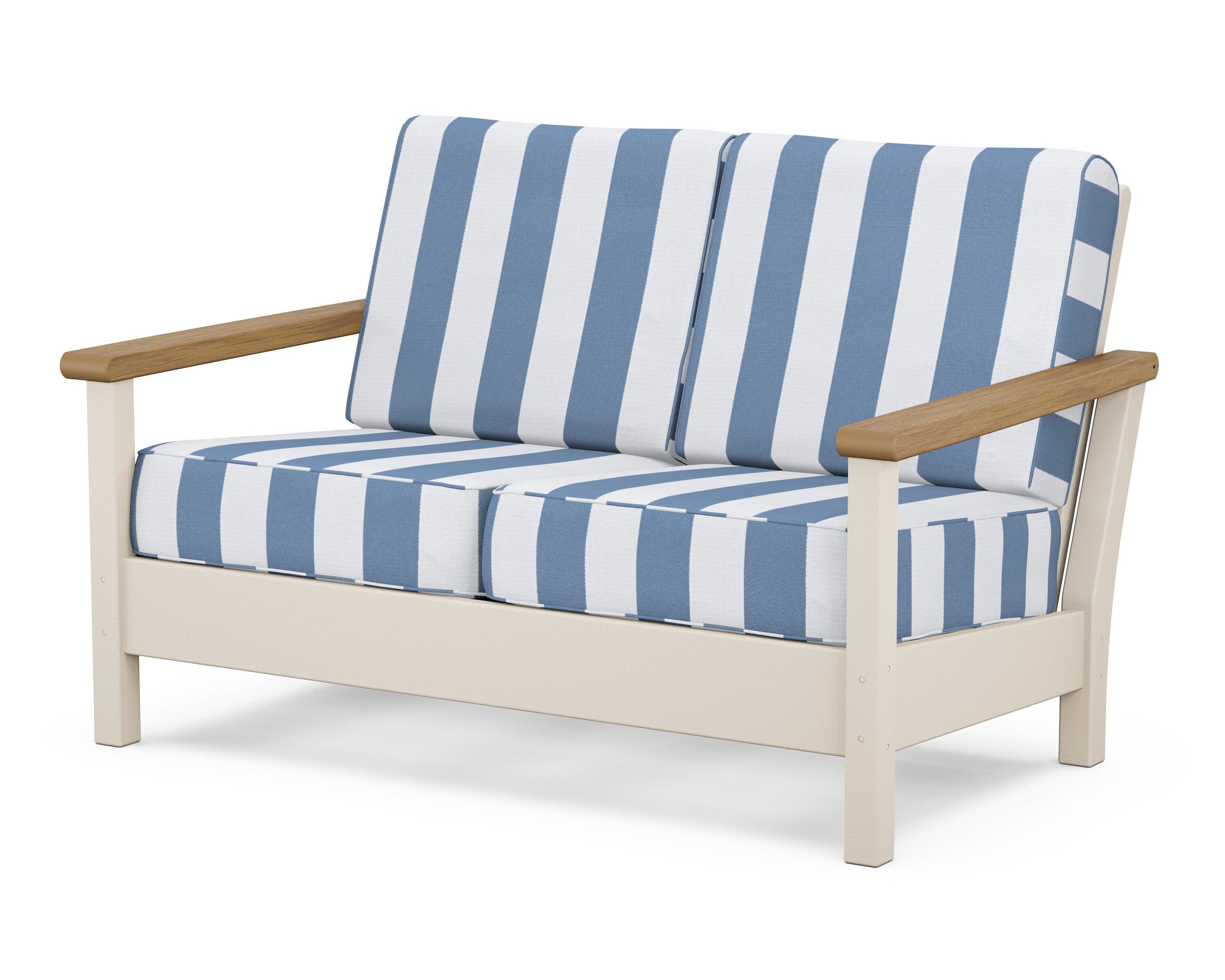 POLYWOOD® Harbour Deep Seating Loveseat in Sand / Natural / Cabana Stripe Sky Blue