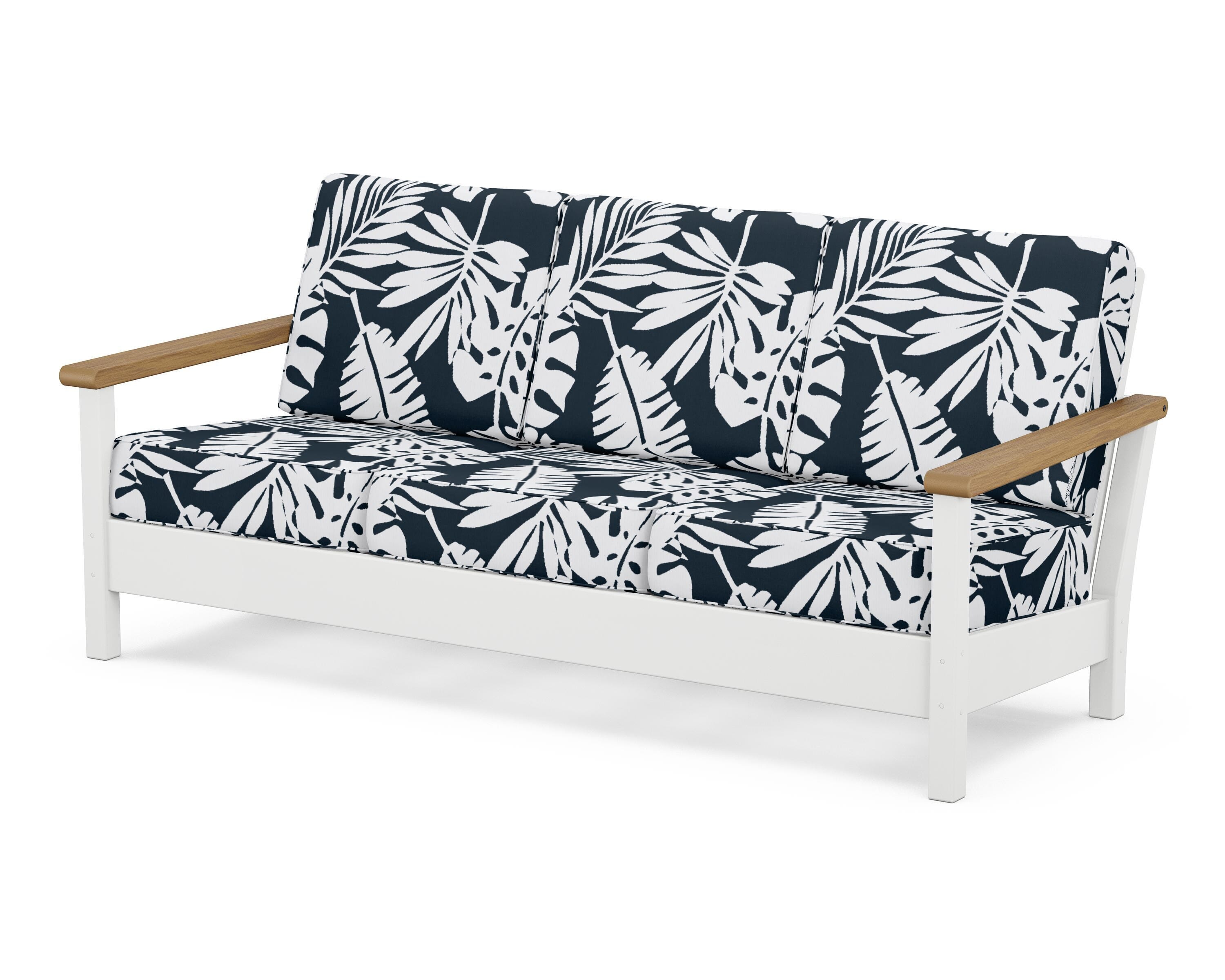 POLYWOOD® Harbour Deep Seating Sofa in White / Natural / Leaf Marine Indigo
