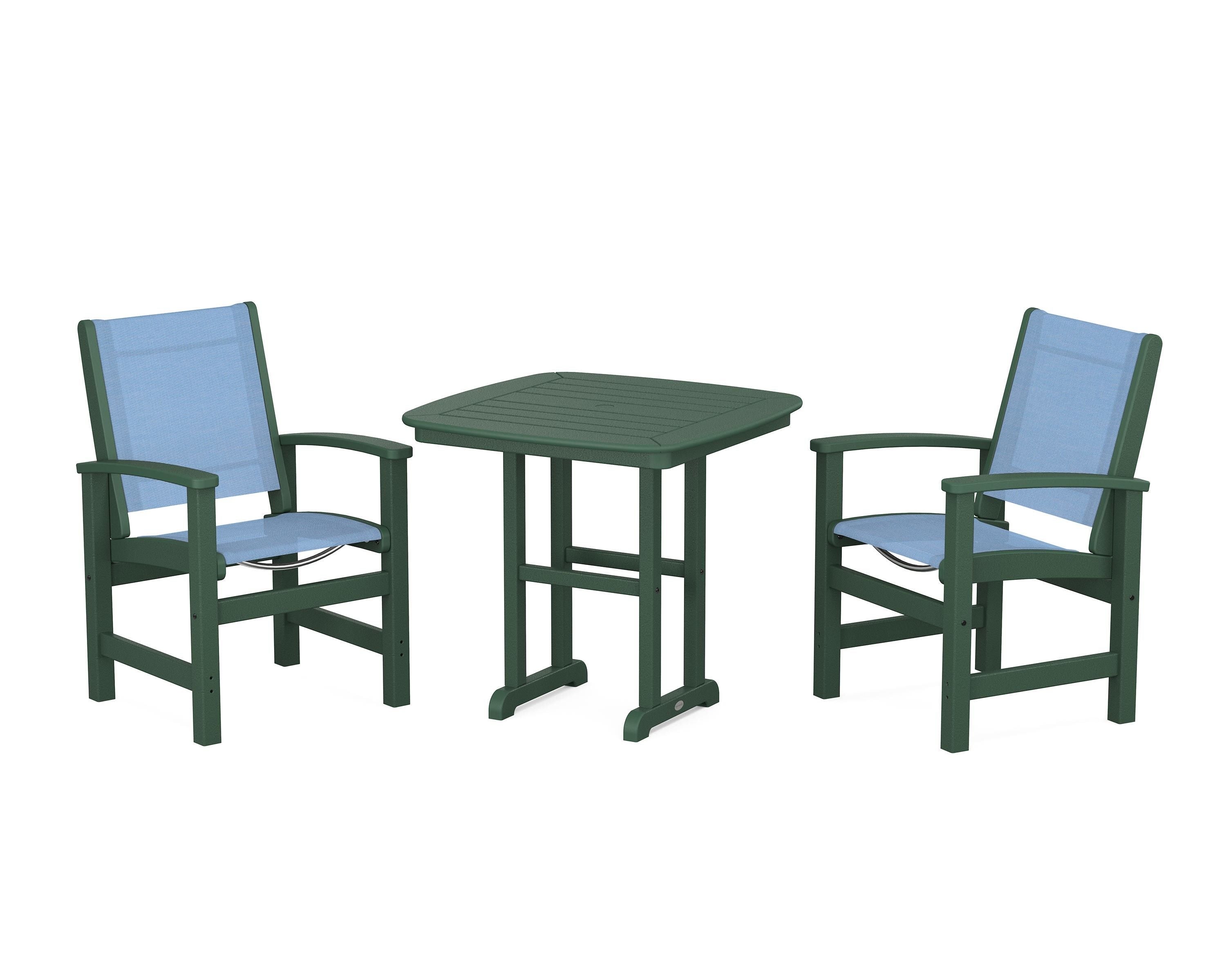 POLYWOOD® Coastal 3-Piece Dining Set in Green / Poolside Sling