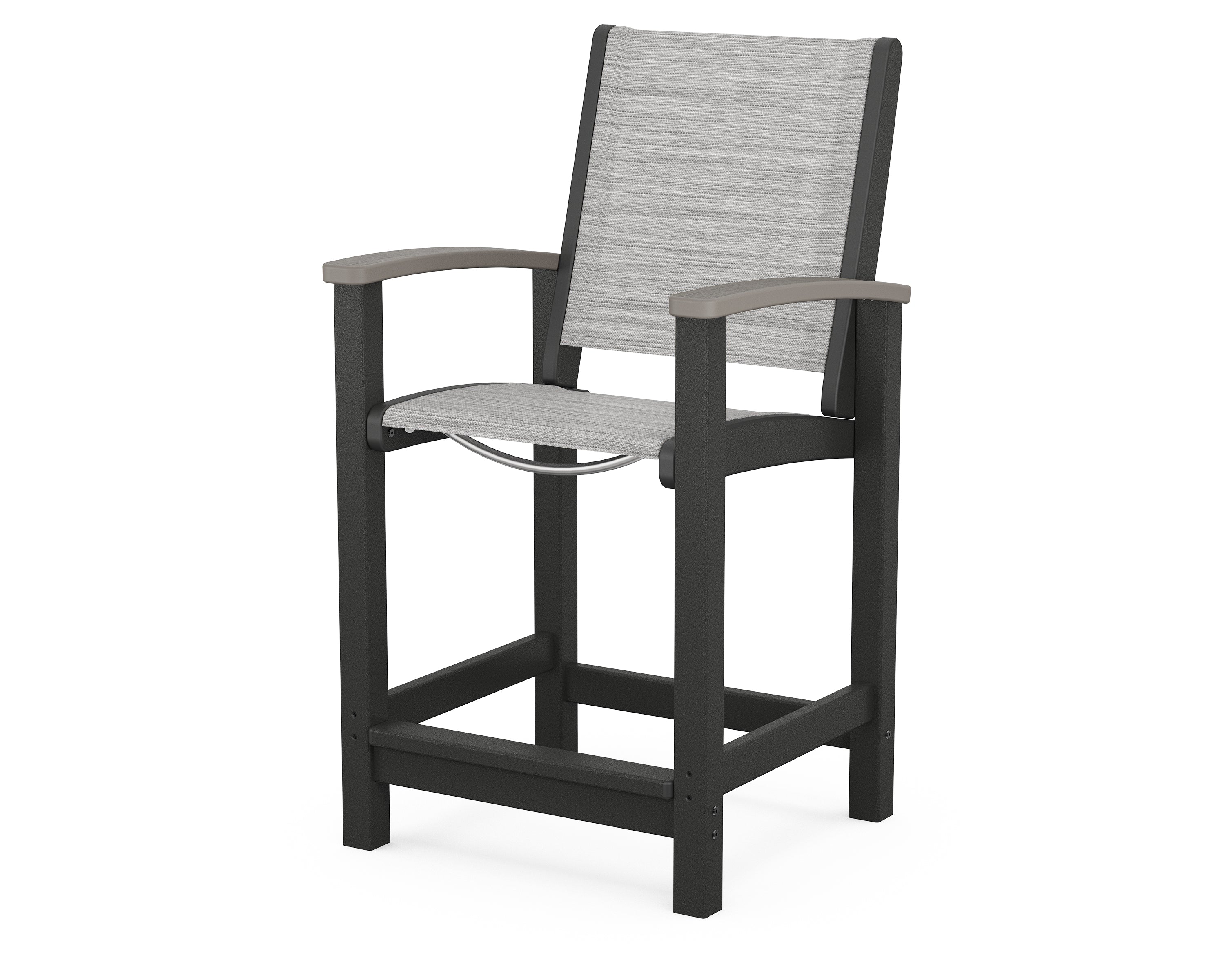 POLYWOOD® Coastal Counter Chair in Black / Driftwood / Metallic Sling