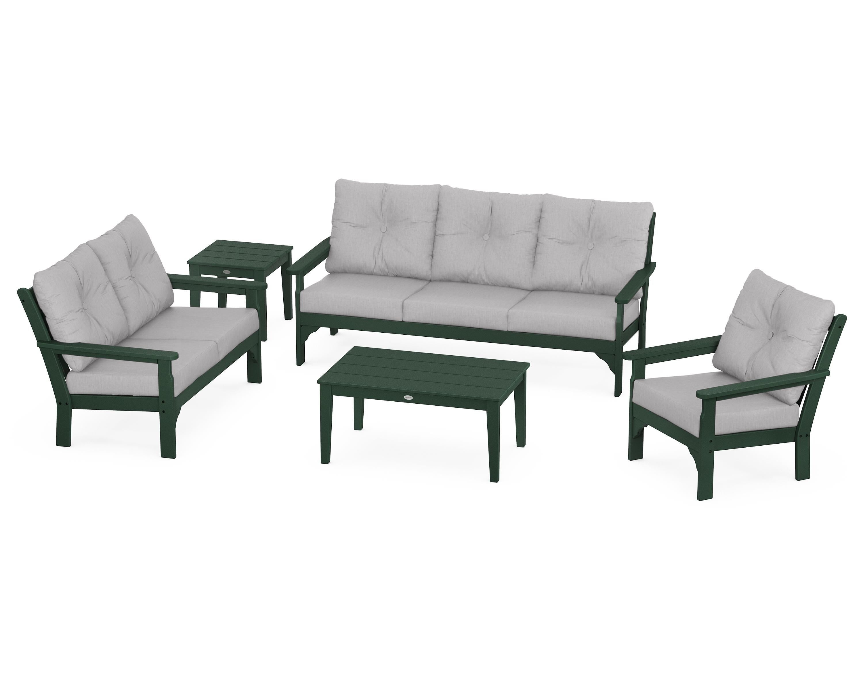 POLYWOOD® Vineyard 5 Piece Deep Seating Set in Green / Granite