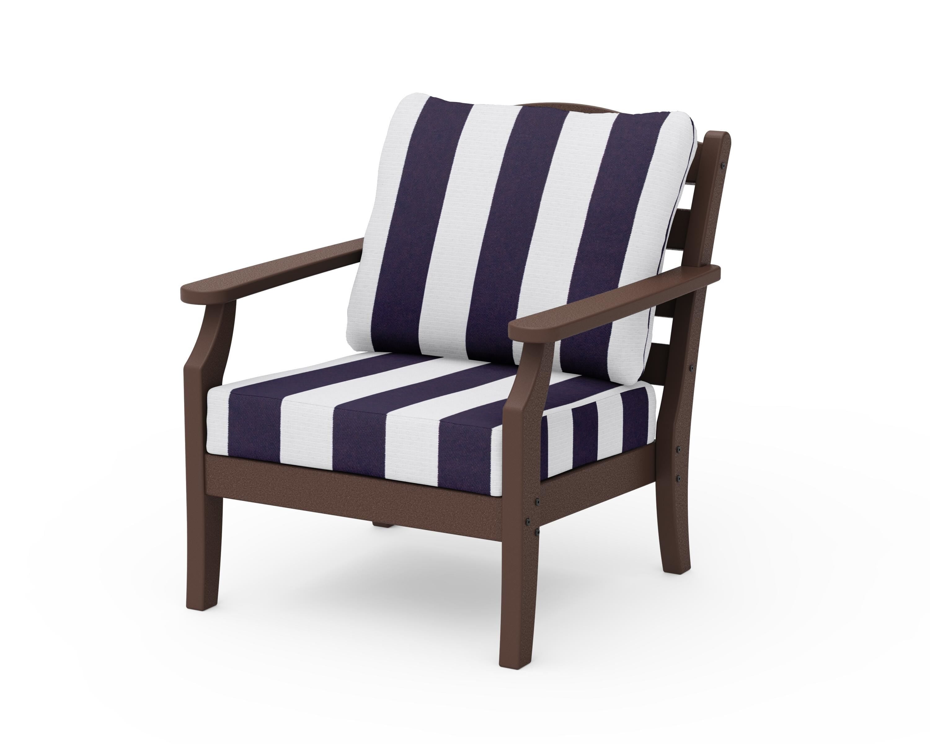 Draper James™ by POLYWOOD® Savannah Deep Seating Chair in Mahogany / Cabana Stripe Navy