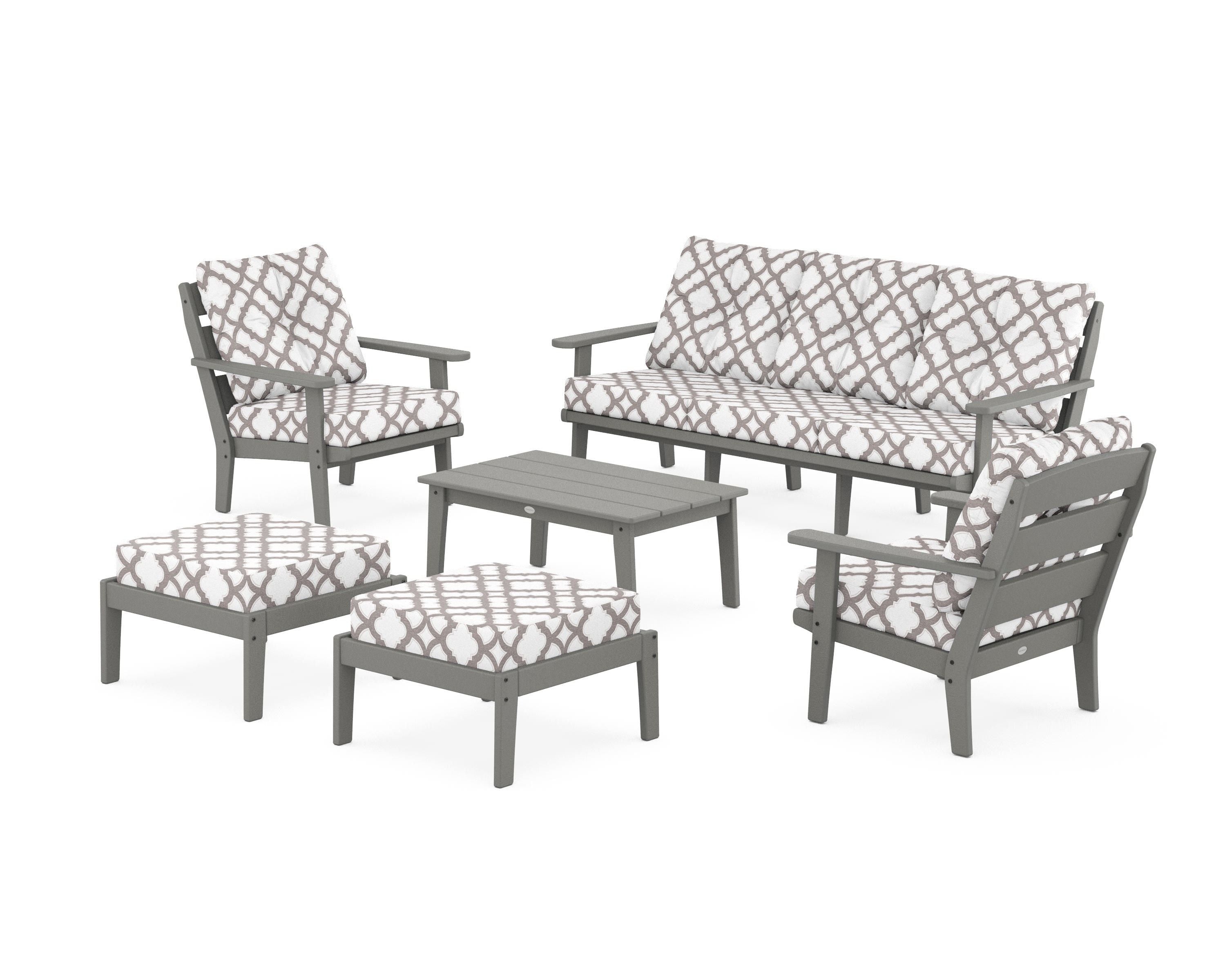 POLYWOOD® Lakeside 6-Piece Lounge Sofa Set in Slate Grey / Trellis Grey Mist