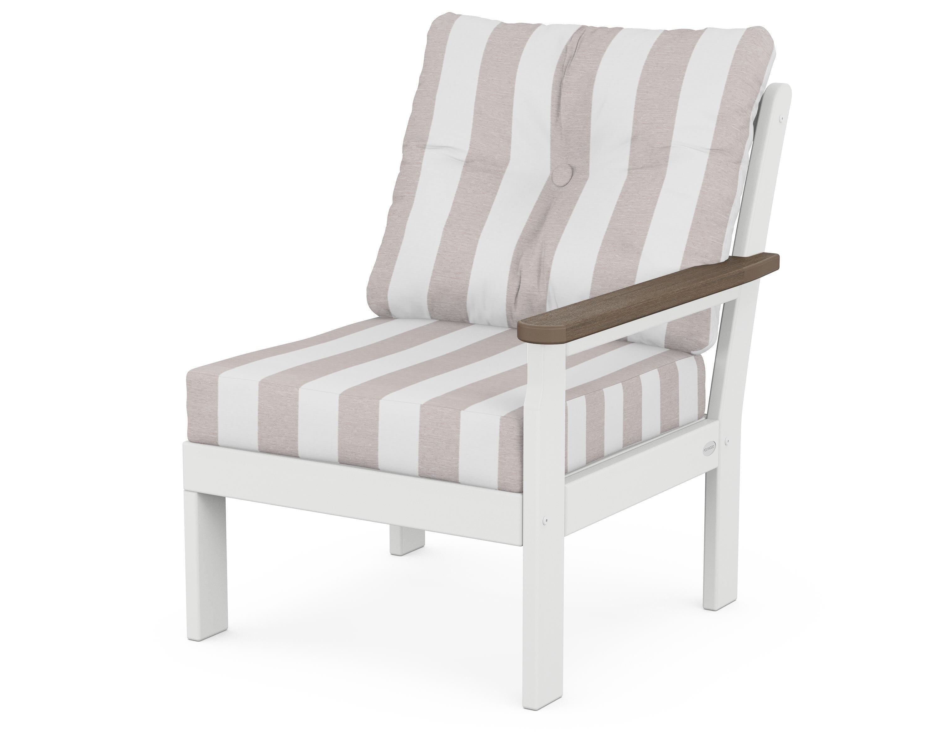 POLYWOOD® Vineyard Modular Right Arm Chair in White / Kona / Cabana Stripe Dune Burlap