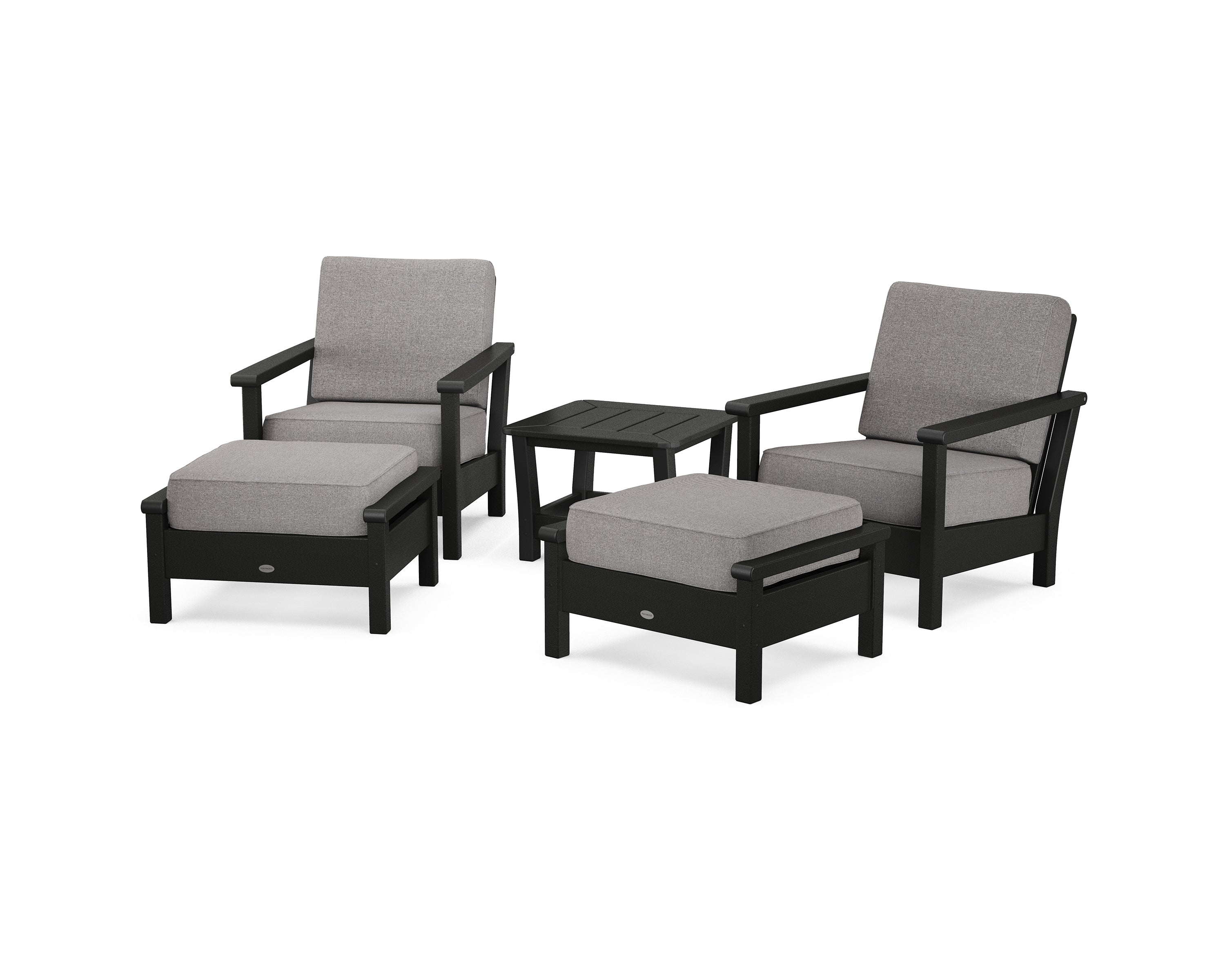 POLYWOOD® Harbour 5-Piece Deep Seating Chair Set in Black / Grey Mist