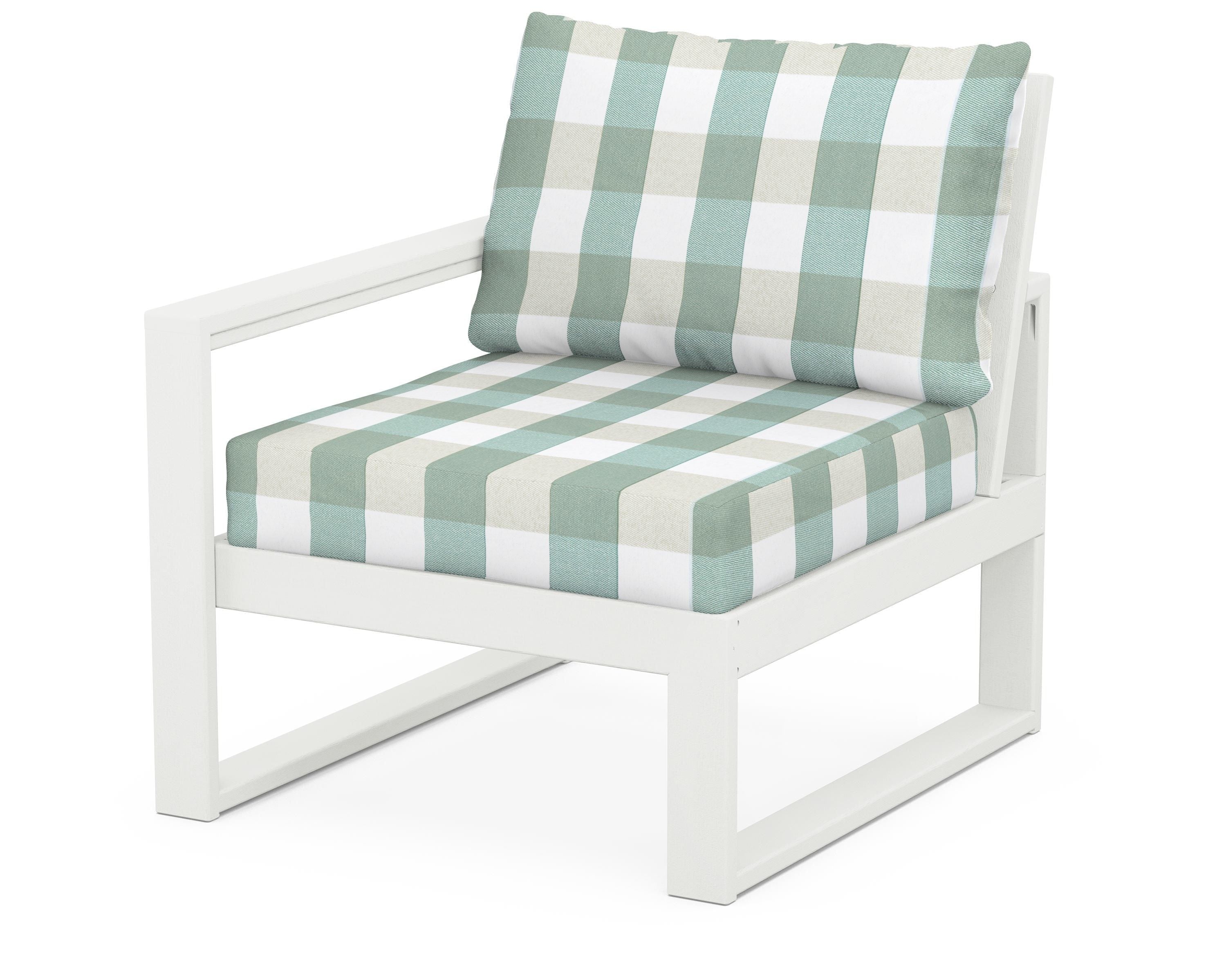 POLYWOOD® EDGE Modular Left Arm Chair in Vintage White / Buffalo Plaid Glacier Spa