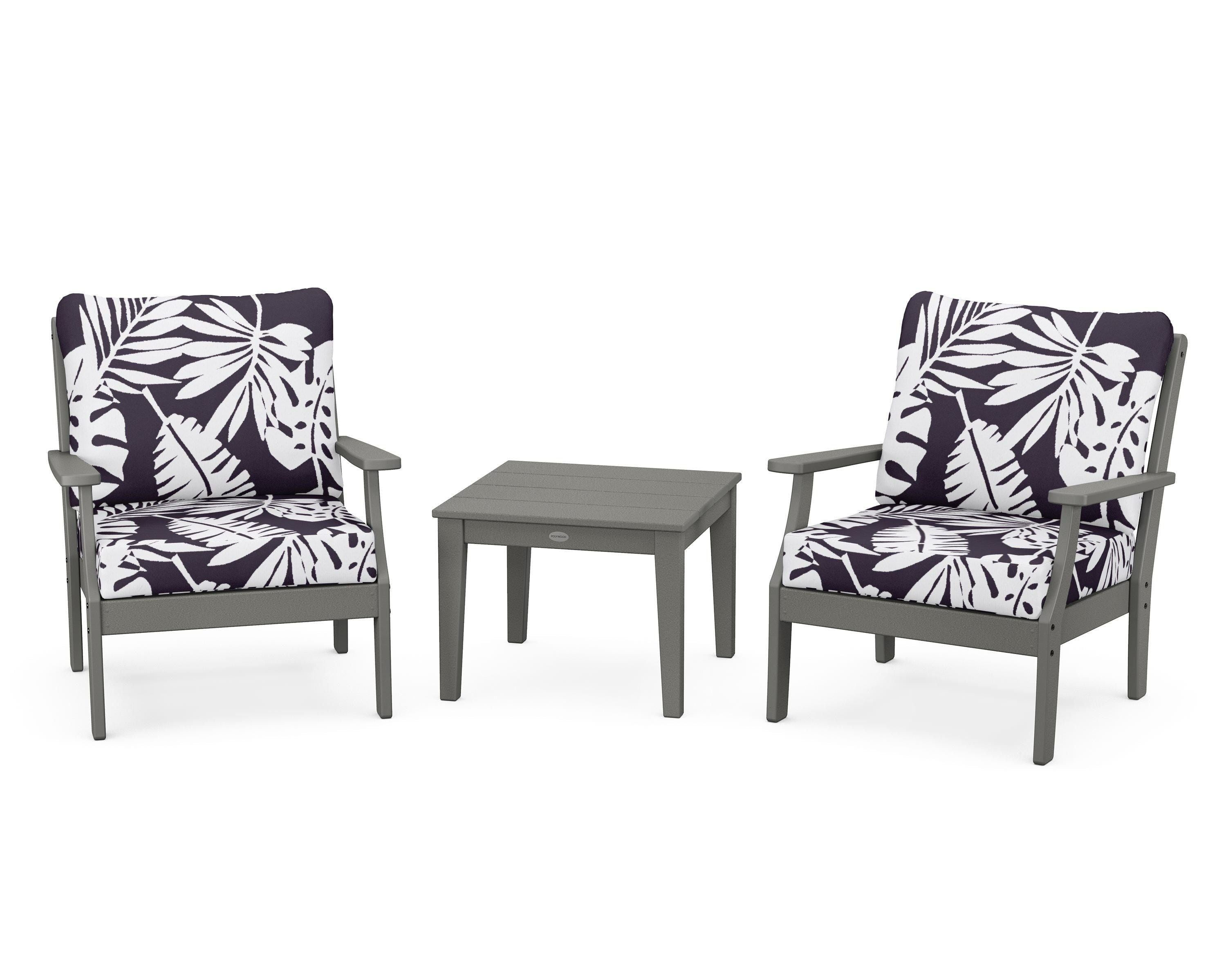 POLYWOOD® Braxton 3-Piece Deep Seating Set in Slate Grey / Leaf Navy