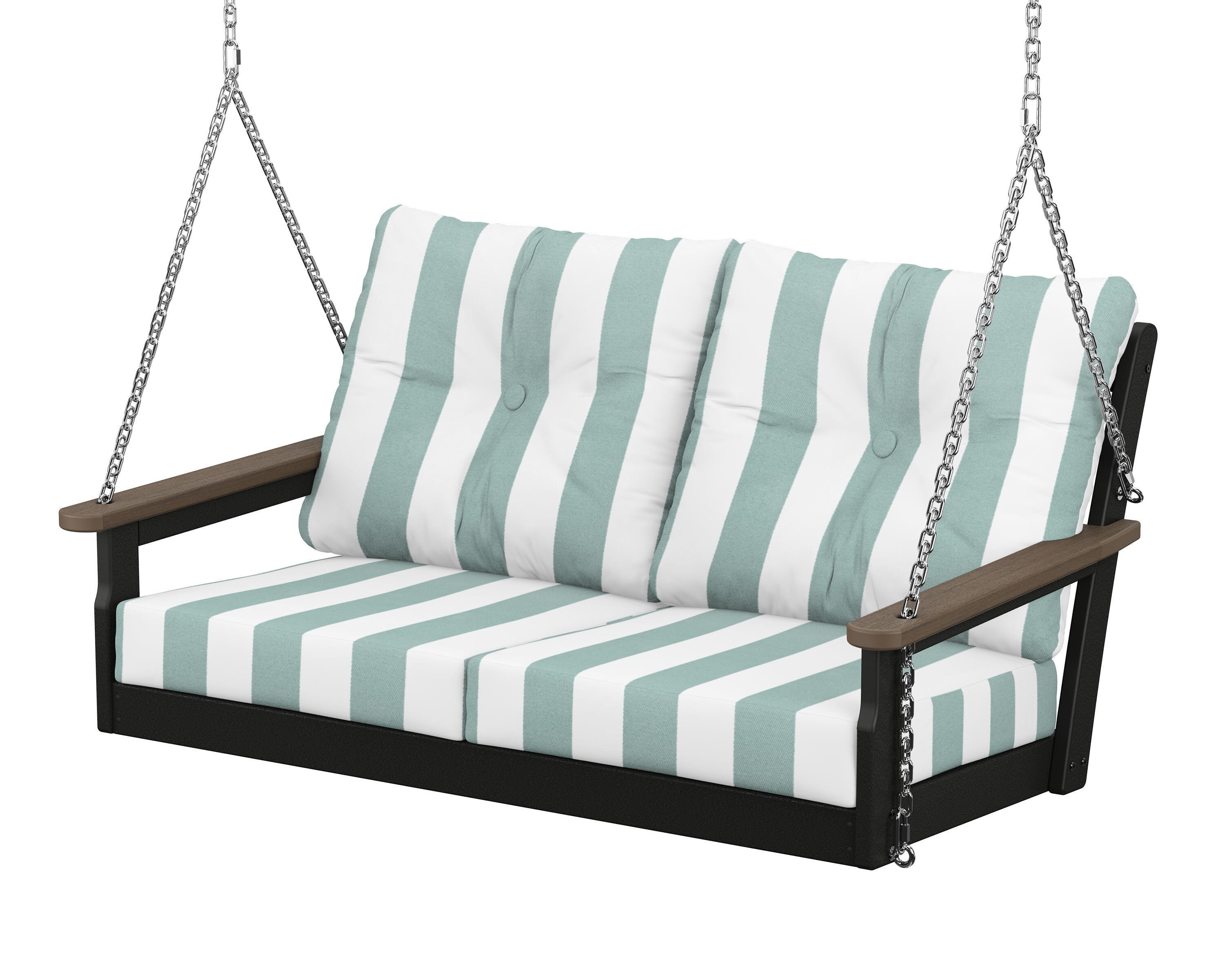 POLYWOOD® Vineyard Deep Seating Swing in Black / Kona / Cabana Stripe Glacier Spa