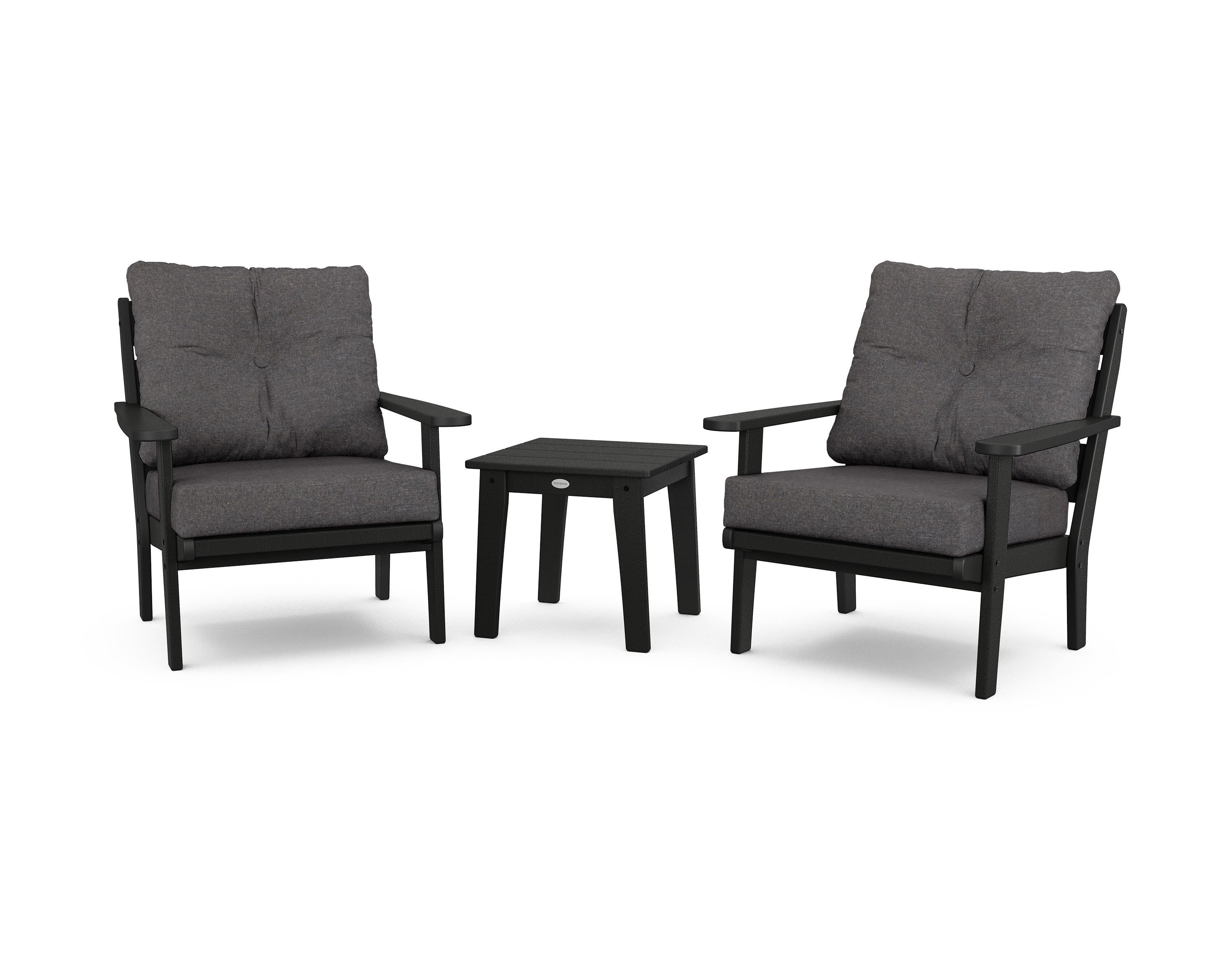 POLYWOOD® Lakeside 3-Piece Deep Seating Chair Set in Black / Ash Charcoal