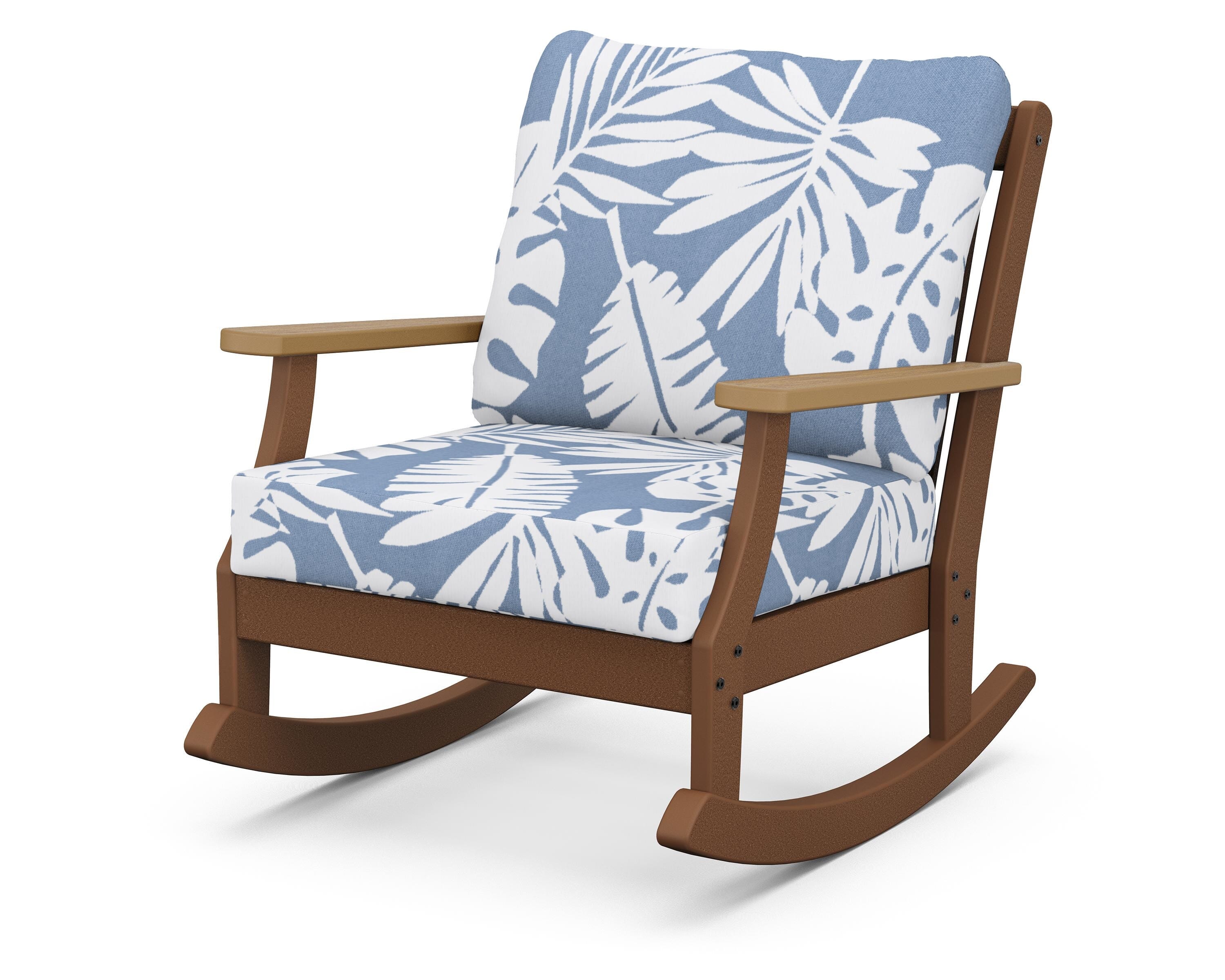 POLYWOOD® Braxton Deep Seating Rocking Chair in Teak / Natural / Leaf Sky Blue