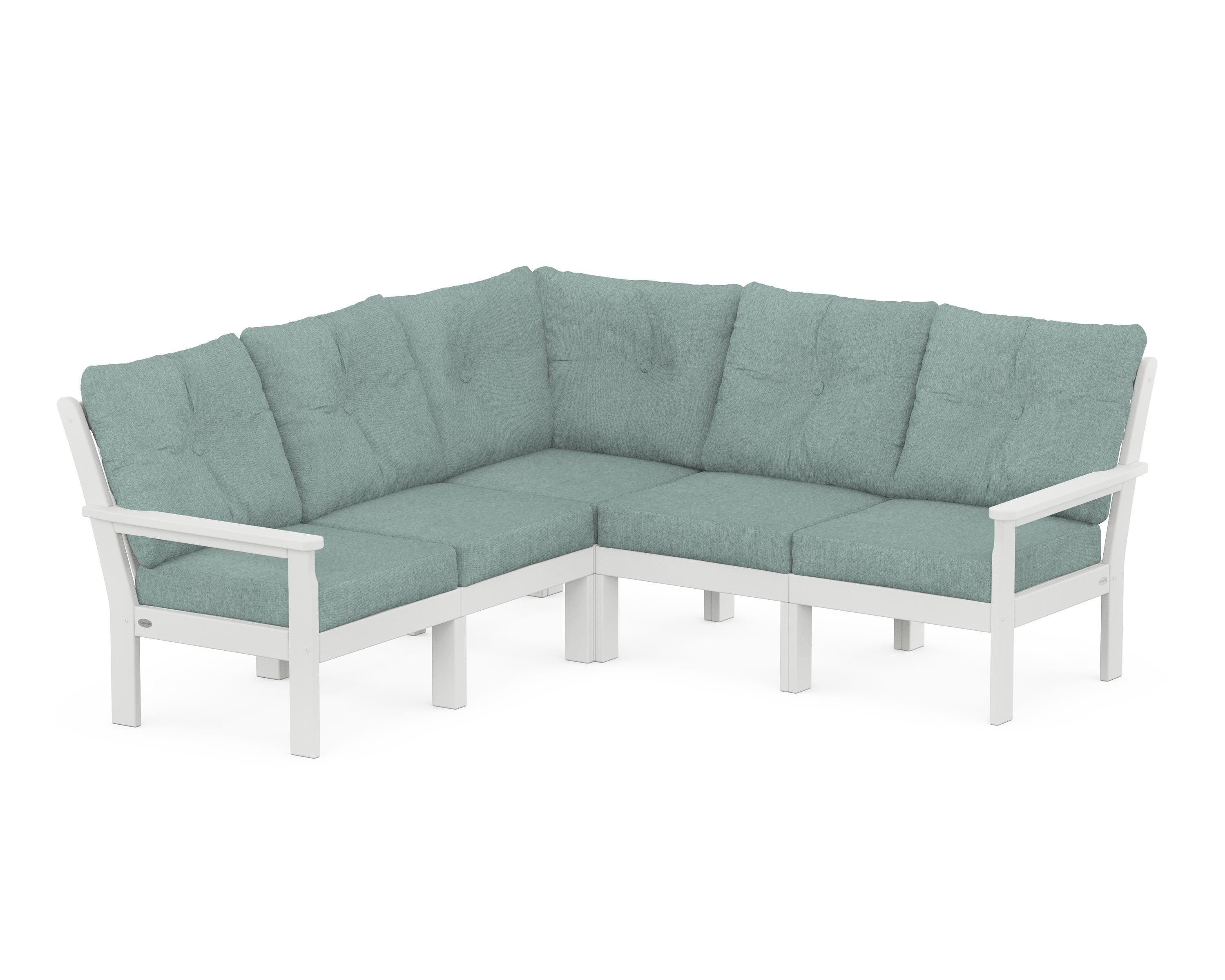 POLYWOOD® Vineyard 5-Piece Sectional in White / Glacier Spa
