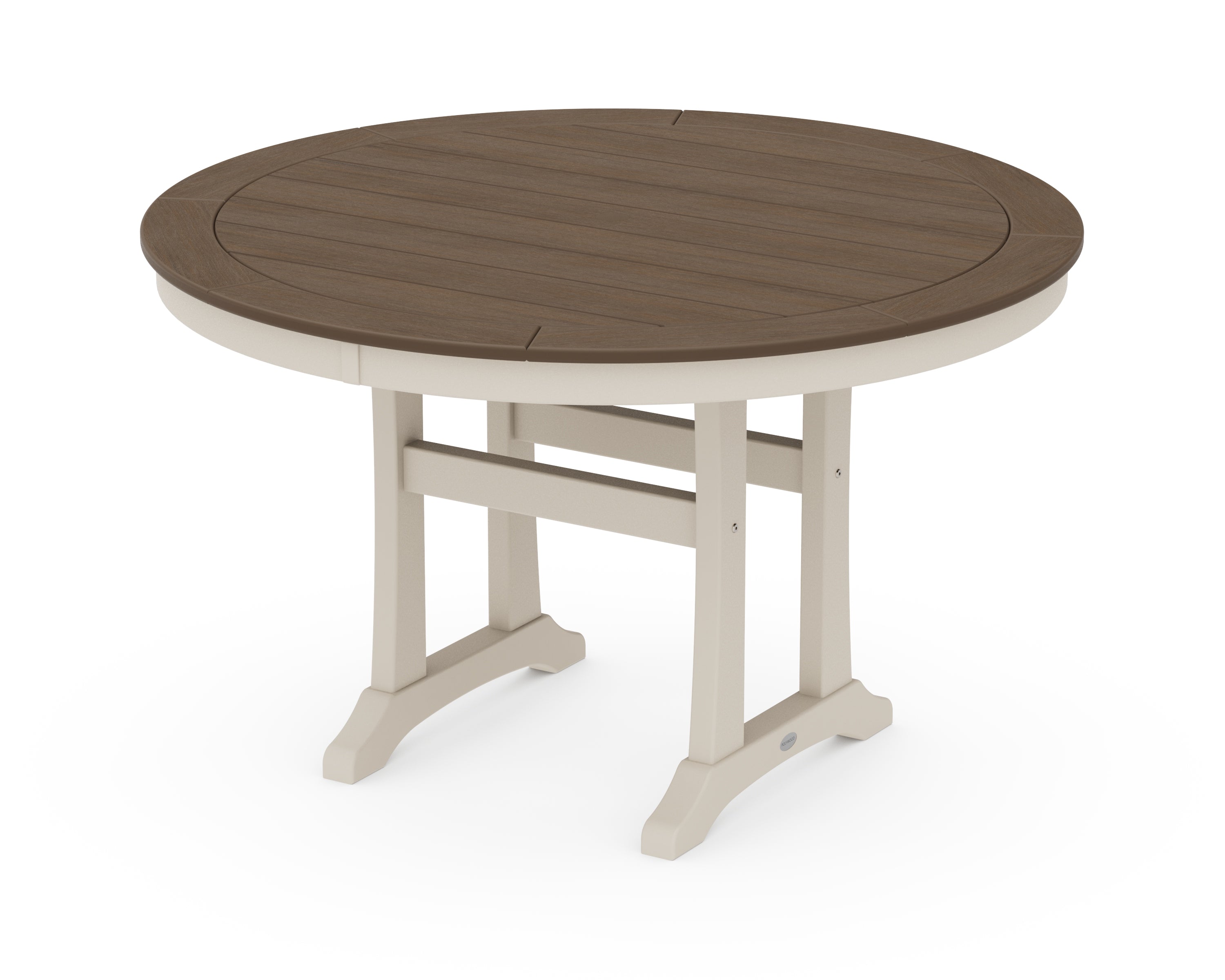 POLYWOOD® Nautical Trestle 48" Round Dining Table in Sand / Kona