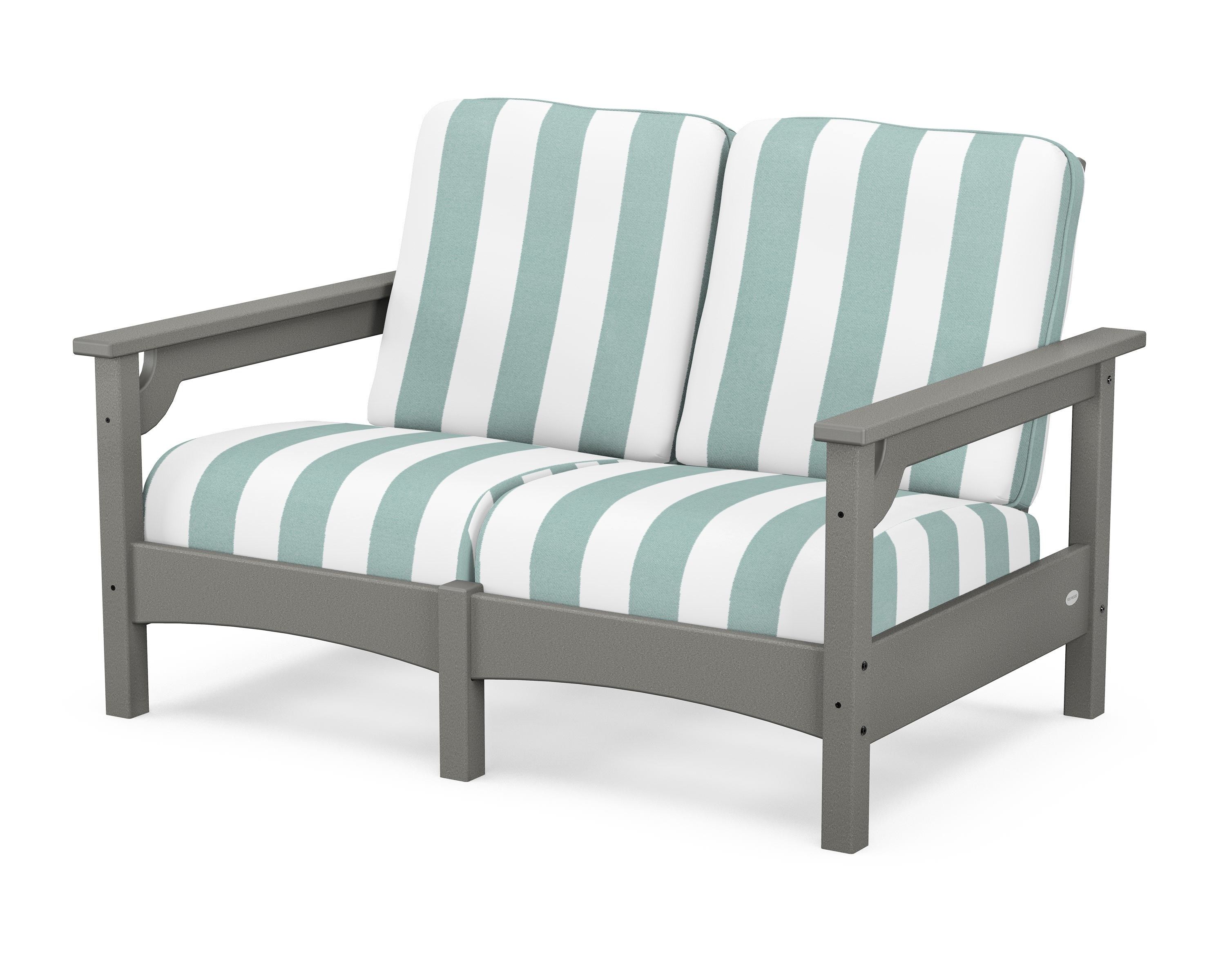 POLYWOOD® Club Loveseat in Slate Grey / Cabana Stripe Glacier Spa