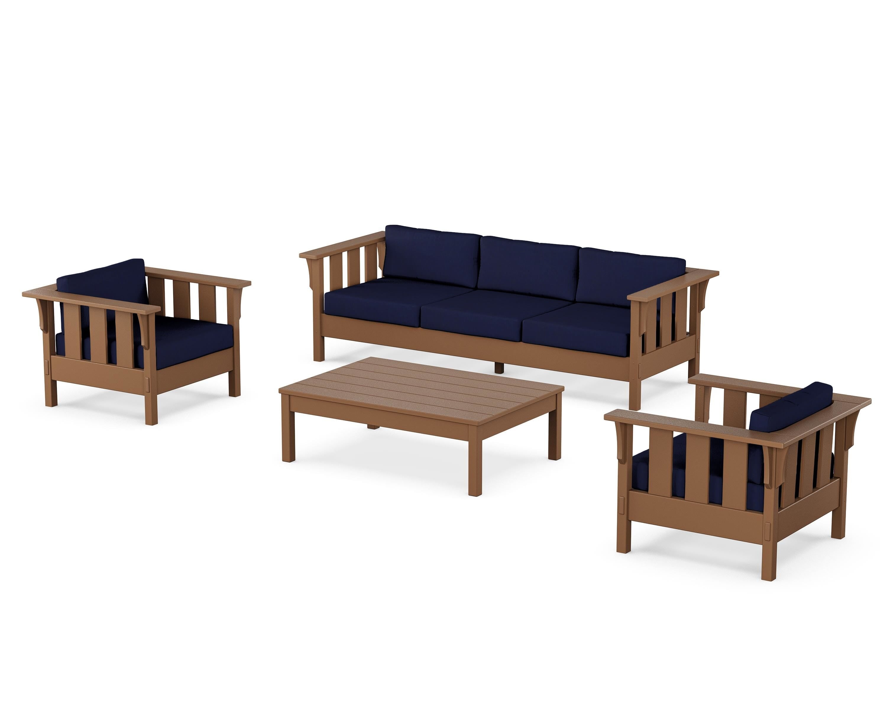Martha Stewart by POLYWOOD® Acadia 4-Piece Deep Seating Set with Sofa in Teak / Navy