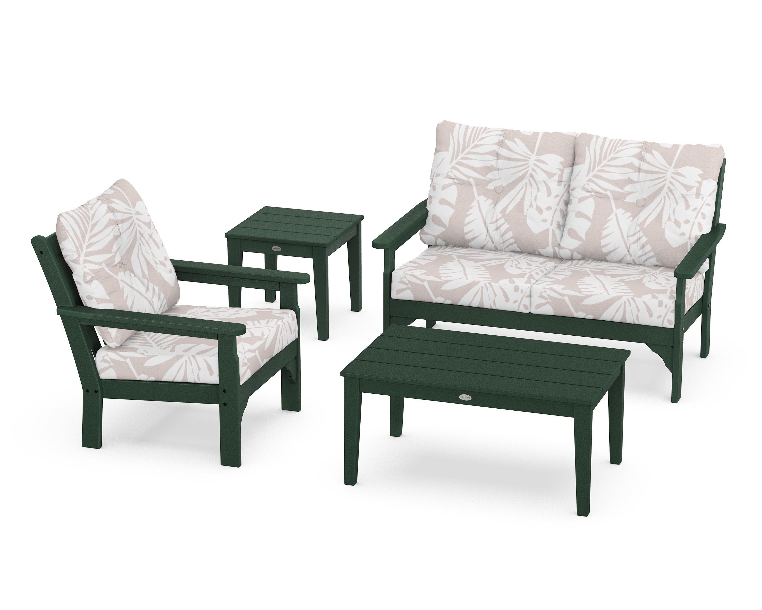 POLYWOOD® Vineyard 4-Piece Deep Seating Set in Green / Leaf Dune Burlap