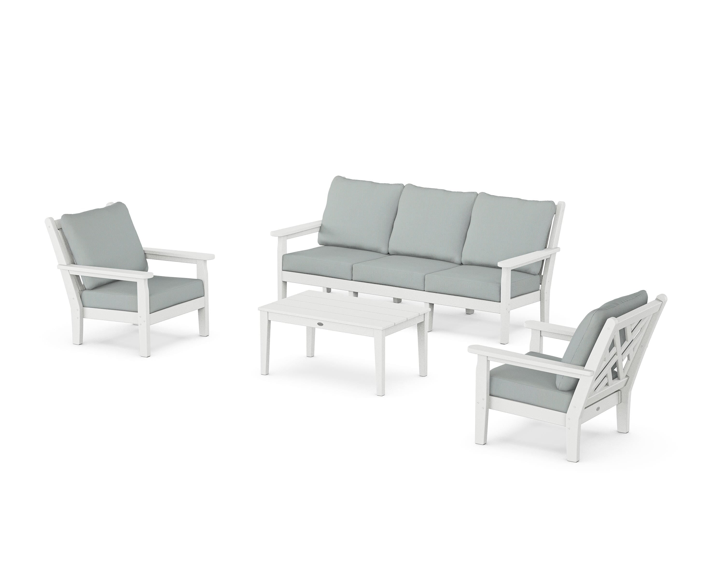 POLYWOOD® Chippendale 4-Piece Deep Seating Set with Sofa in White / Spa