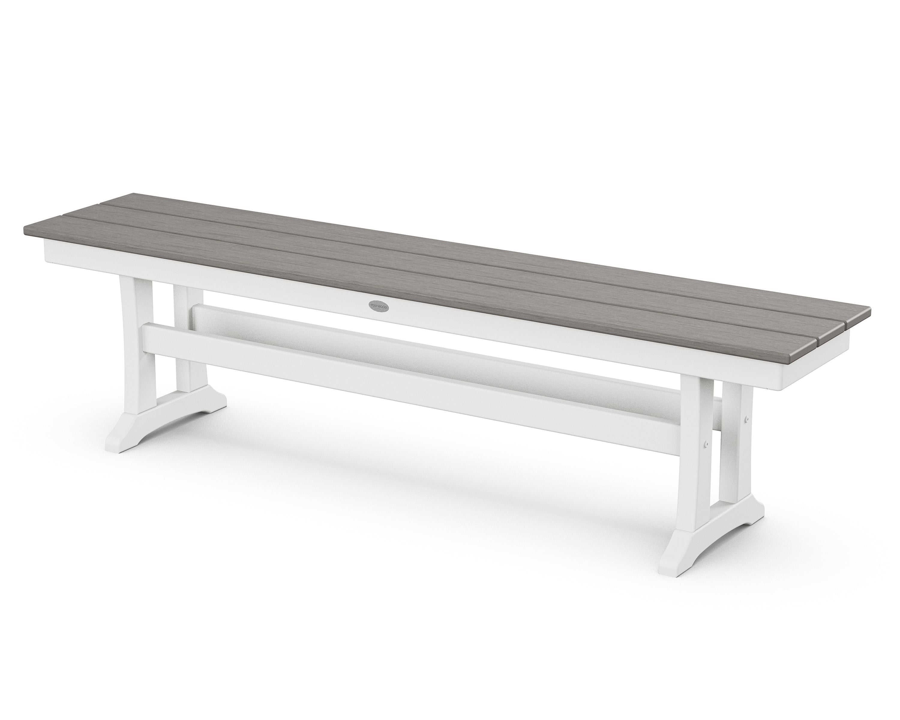 POLYWOOD® Farmhouse Trestle 65" Bench in White / Driftwood
