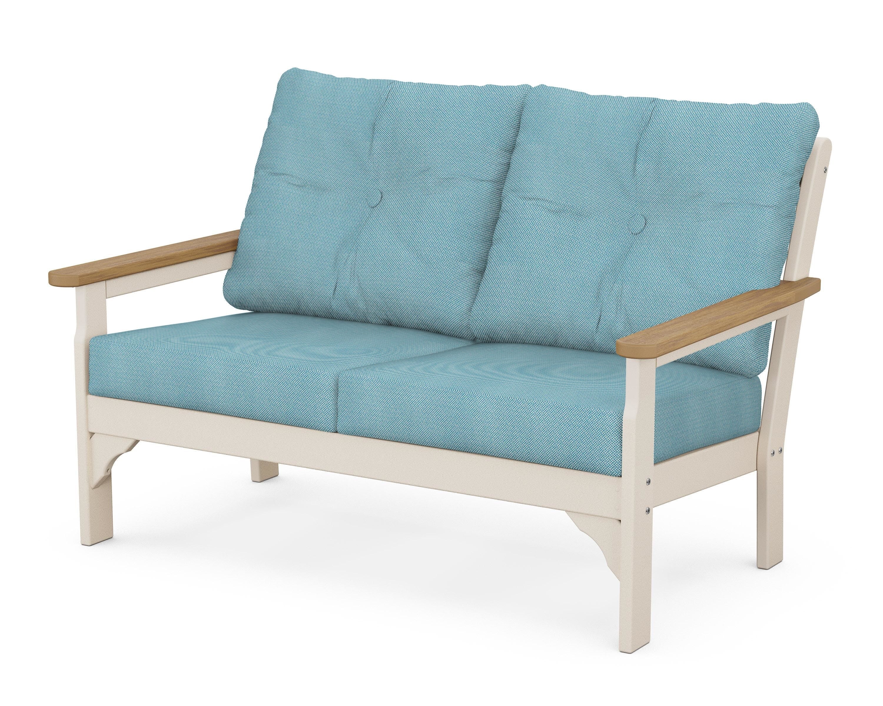 POLYWOOD® Vineyard Deep Seating Loveseat in Sand / Natural / Lattice Sky Blue