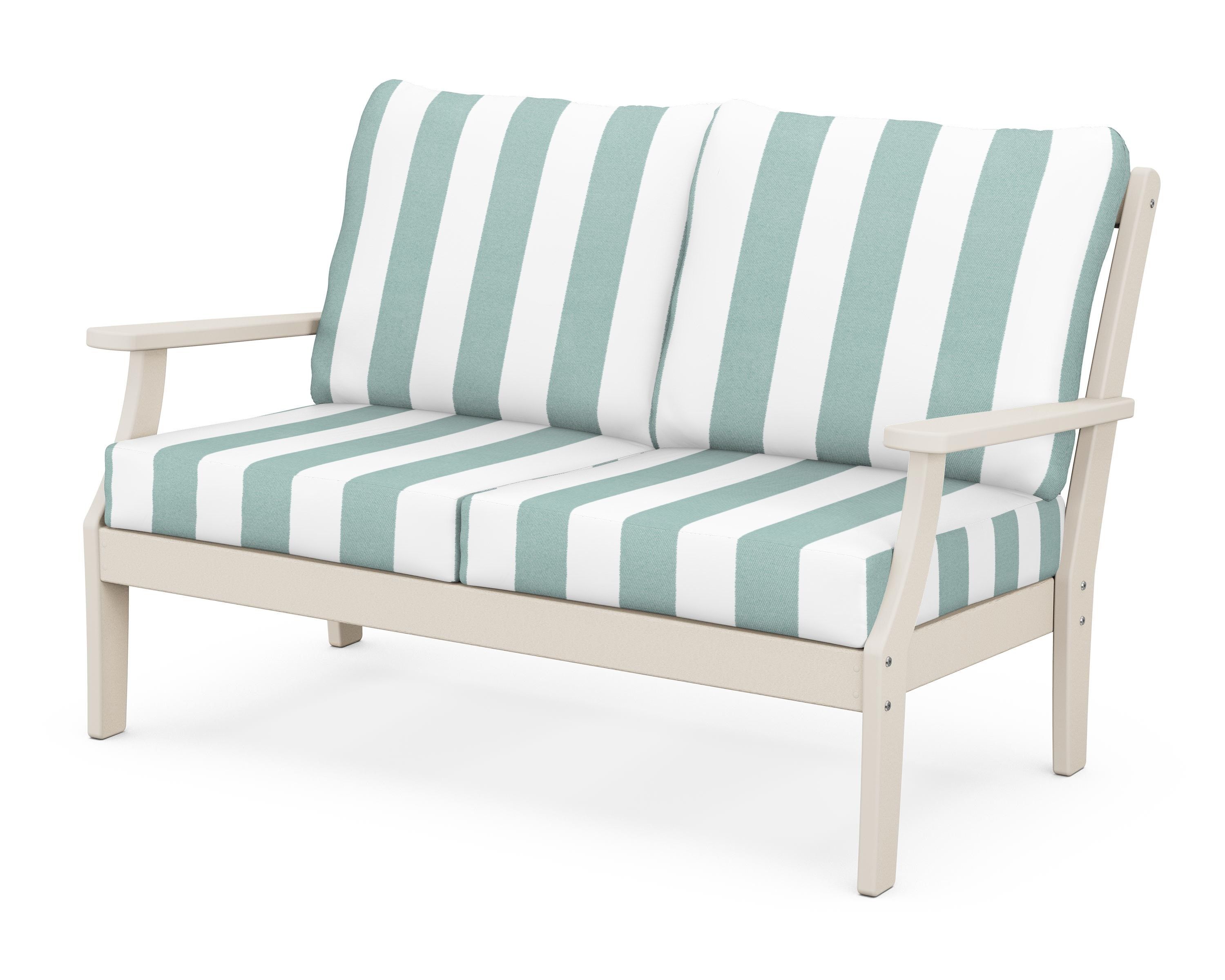 POLYWOOD® Braxton Deep Seating Loveseat in Sand / Cabana Stripe Glacier Spa