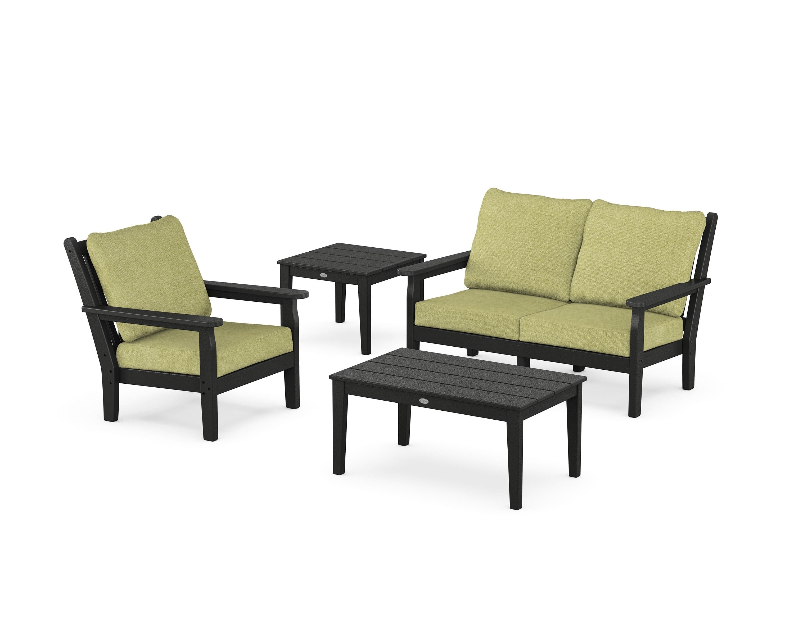 POLYWOOD® Chippendale 4-Piece Deep Seating Set in Black / Chartreuse Boucle