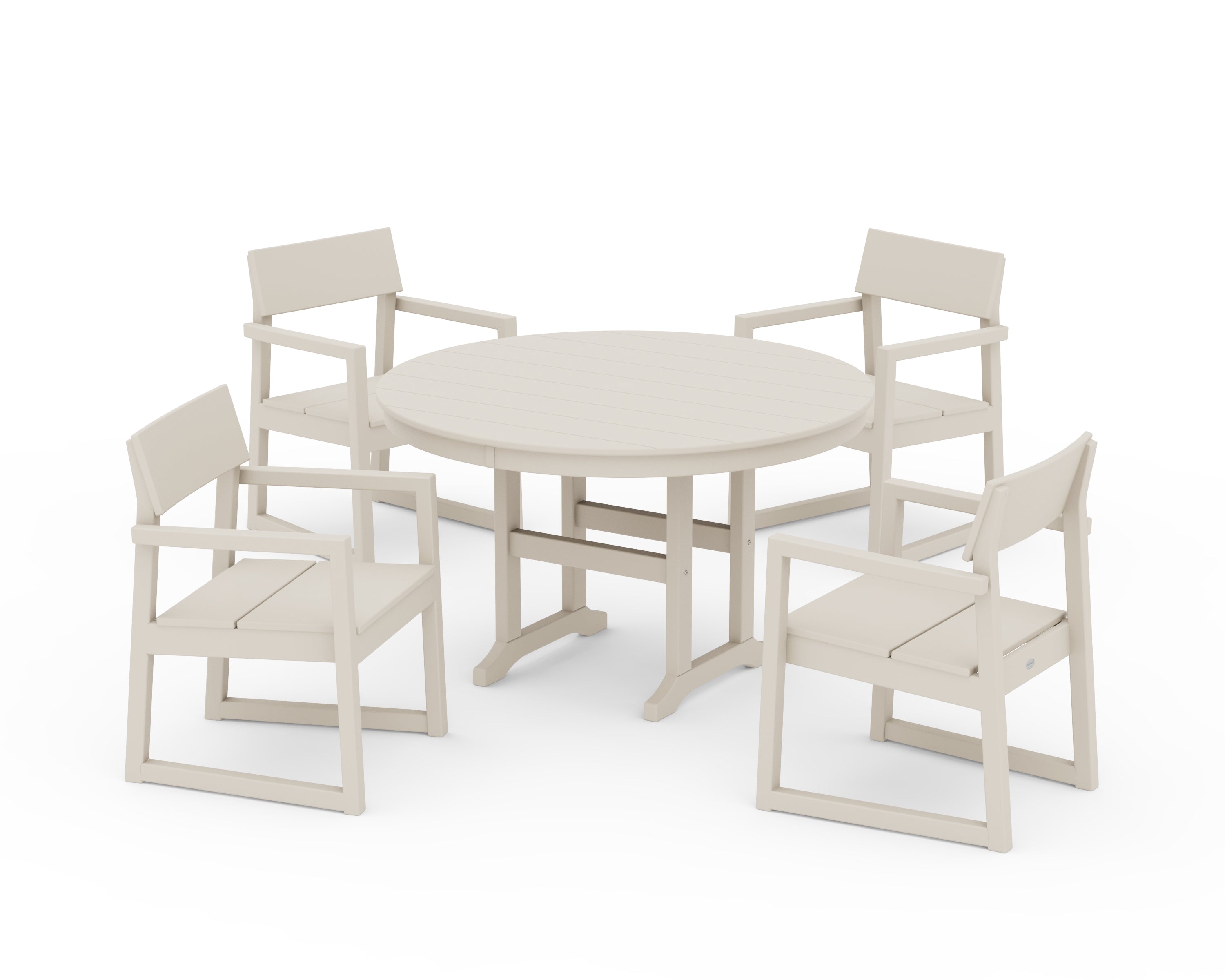 POLYWOOD® EDGE 5-Piece Round Farmhouse Dining Set in Sand