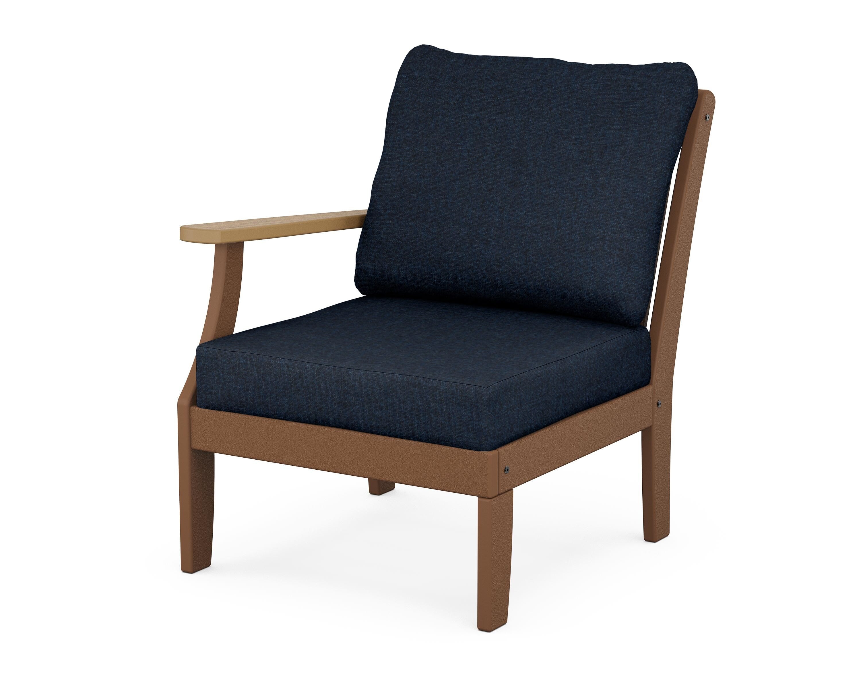 POLYWOOD® Braxton Modular Left Arm Chair in Teak / Natural / Marine Indigo