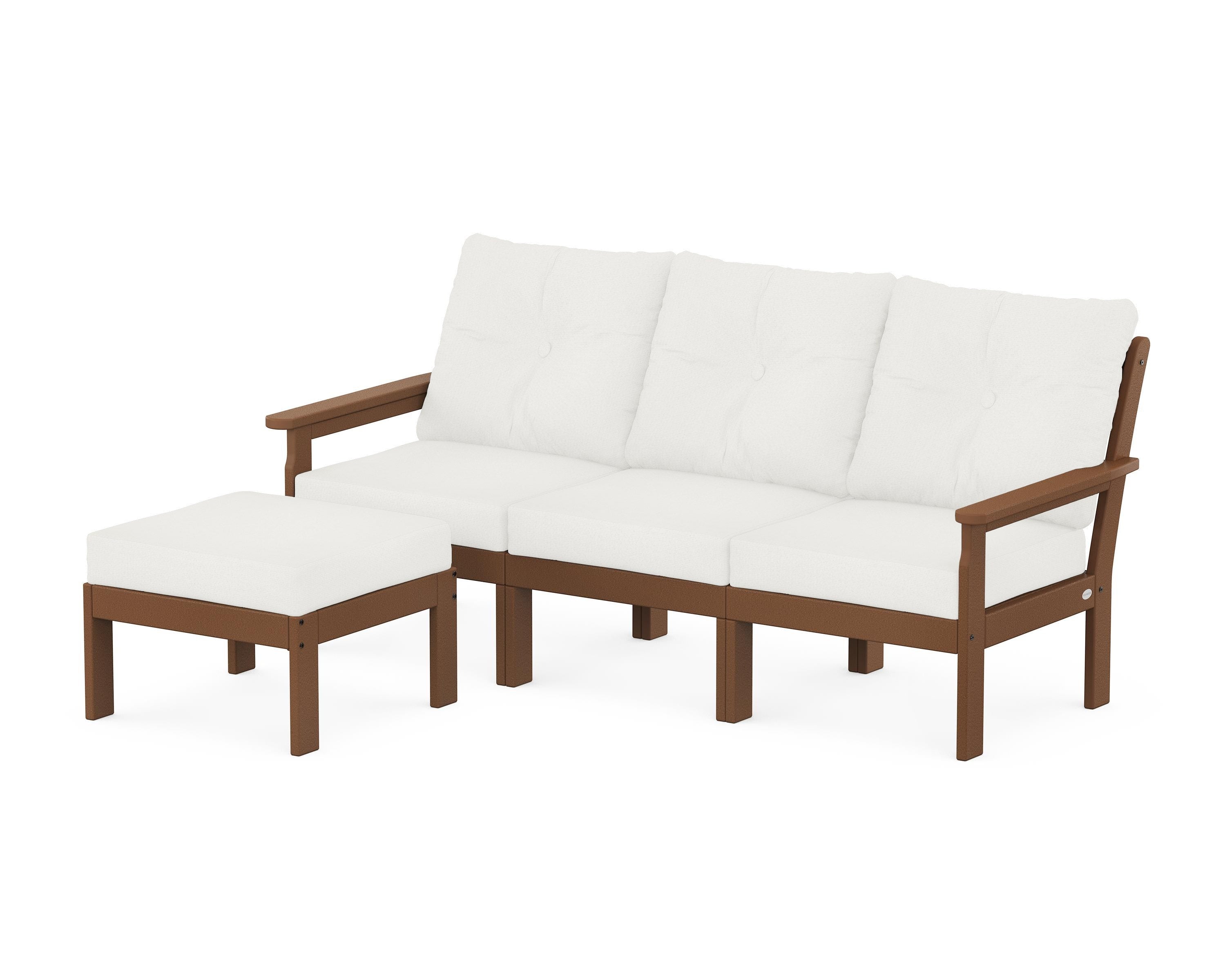 POLYWOOD® Vineyard 4-Piece Sectional with Ottoman in Teak / Natural Linen