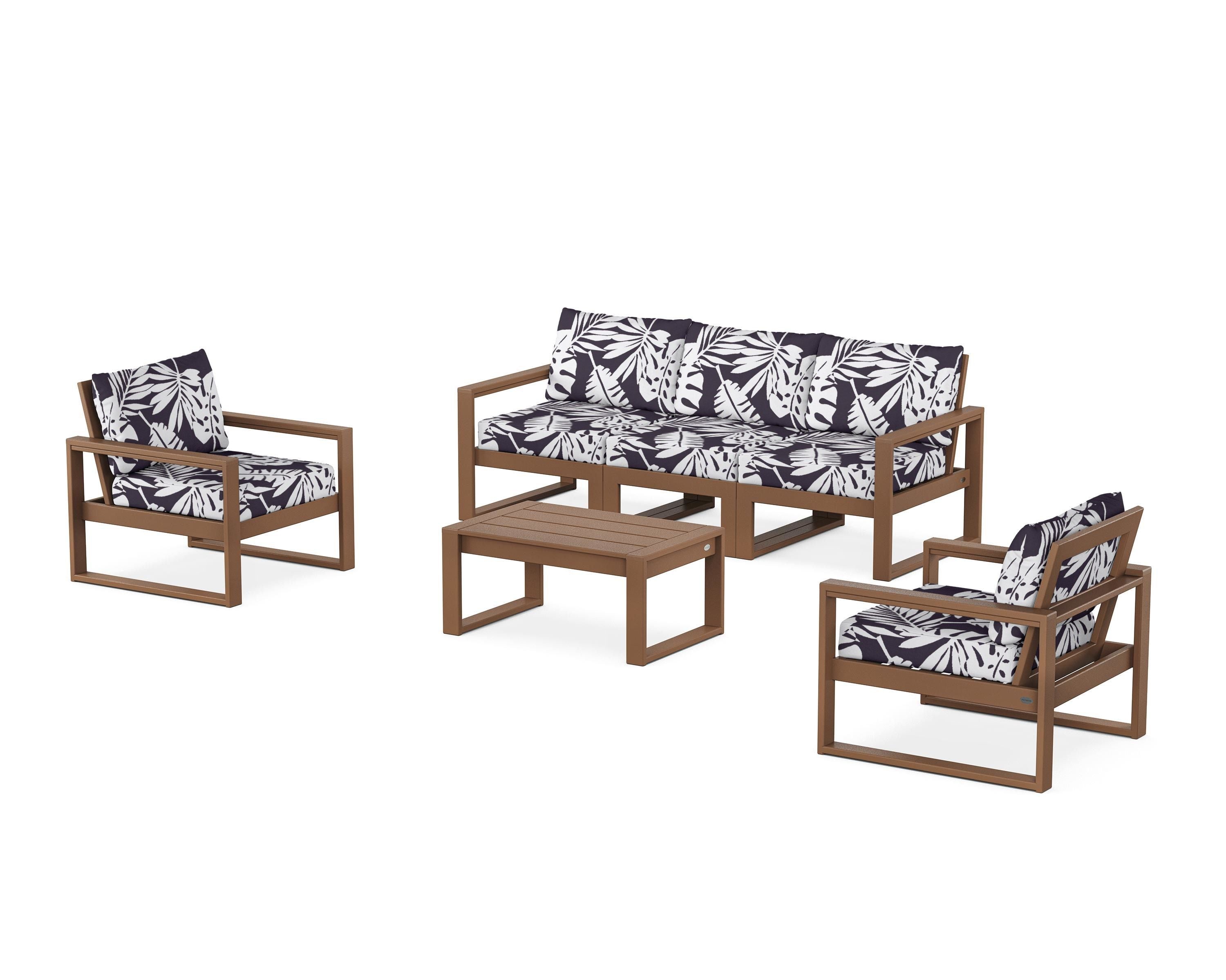 POLYWOOD® EDGE Sectional 4-Piece Deep Seating Set with Sofa in Teak / Leaf Navy