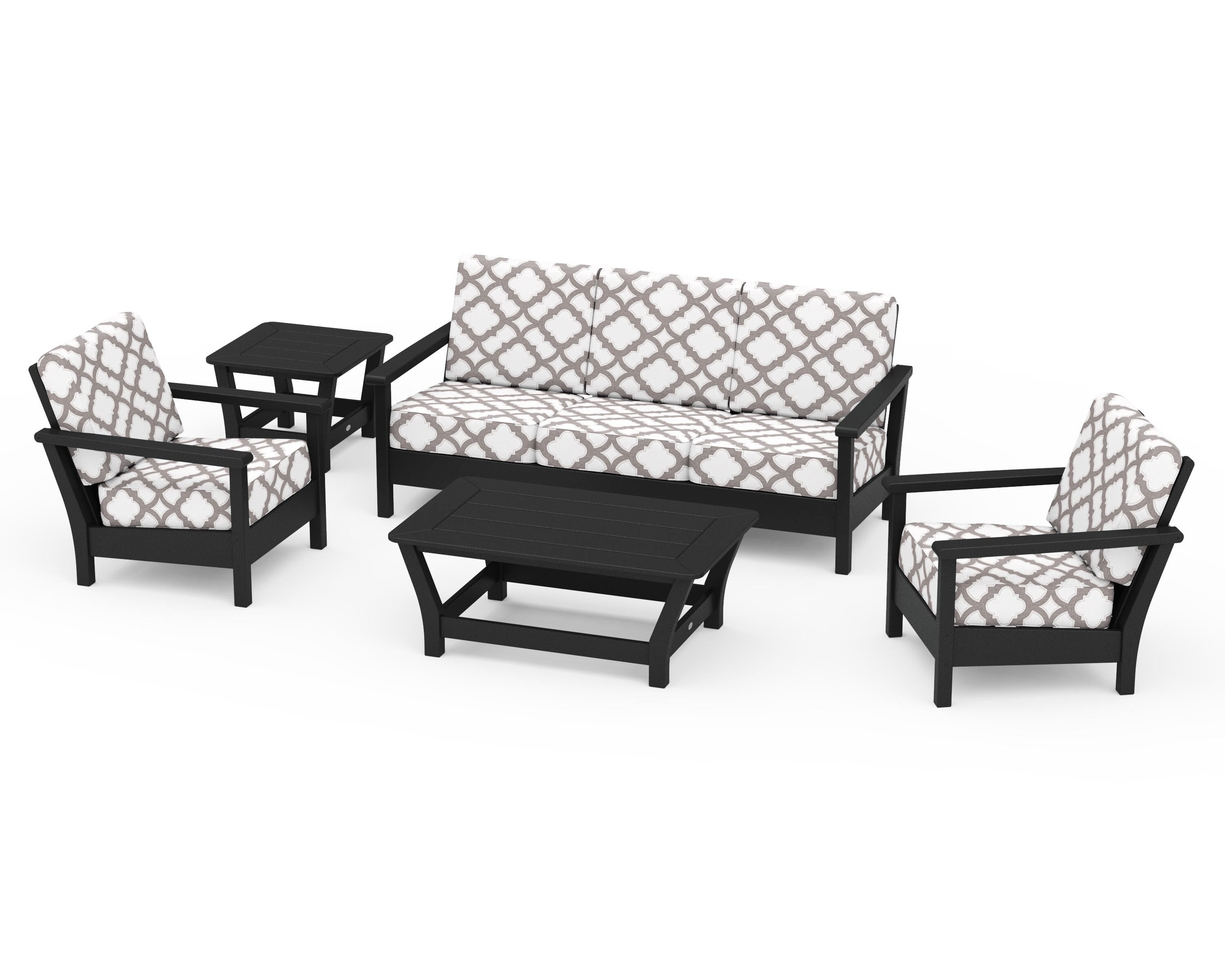 POLYWOOD® Harbour 5-Piece Deep Seating Set in Black / Trellis Grey Mist