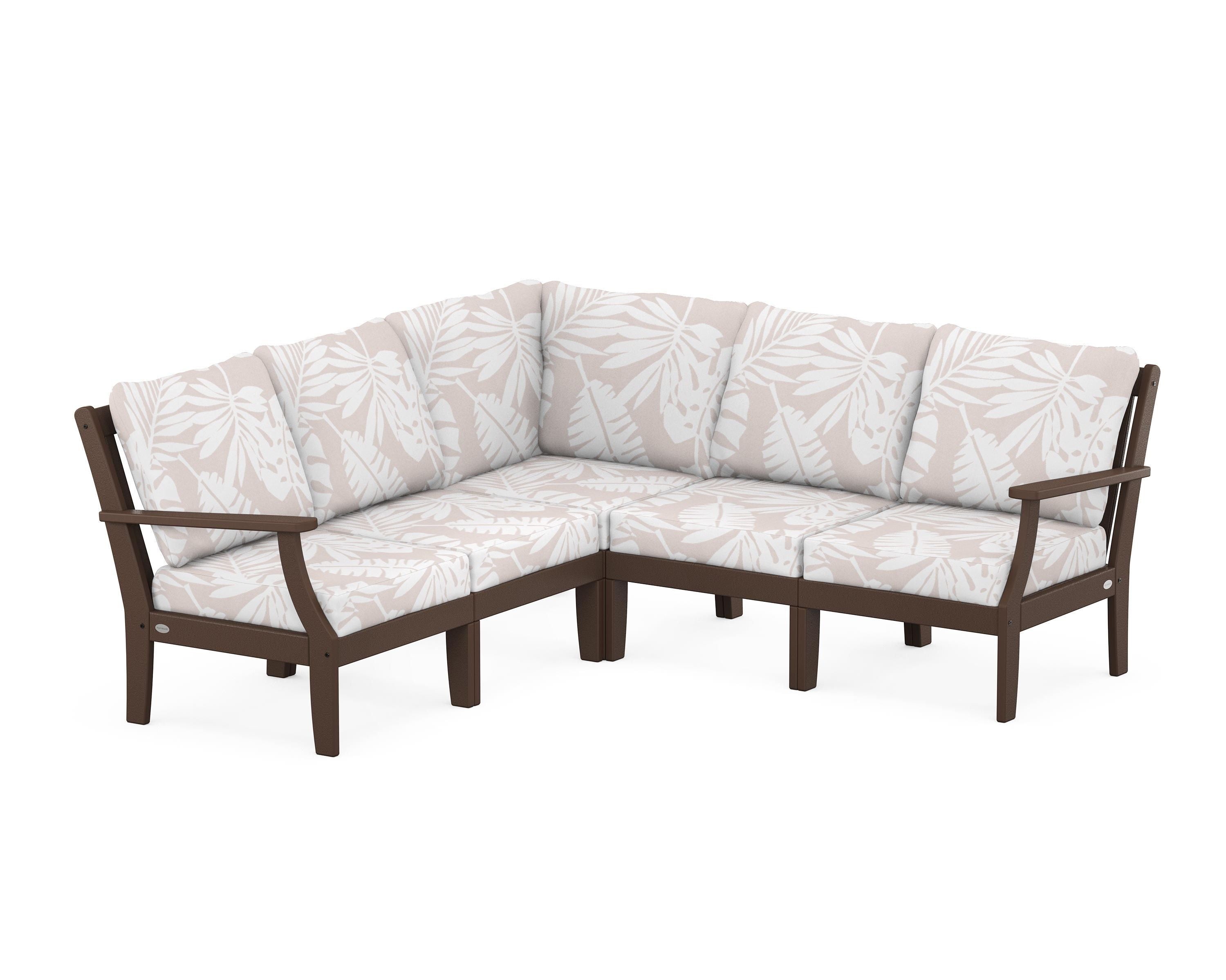 POLYWOOD® Braxton Modular 5-Piece Deep Seating Set in Mahogany / Leaf Dune Burlap
