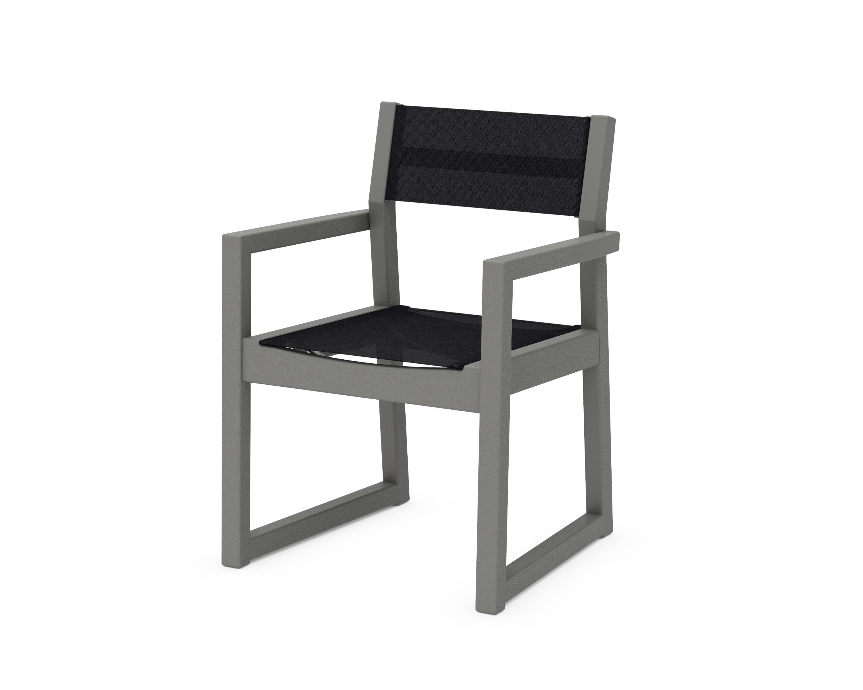 POLYWOOD® EDGE Sling Dining Arm Chair in Slate Grey / Black Sling
