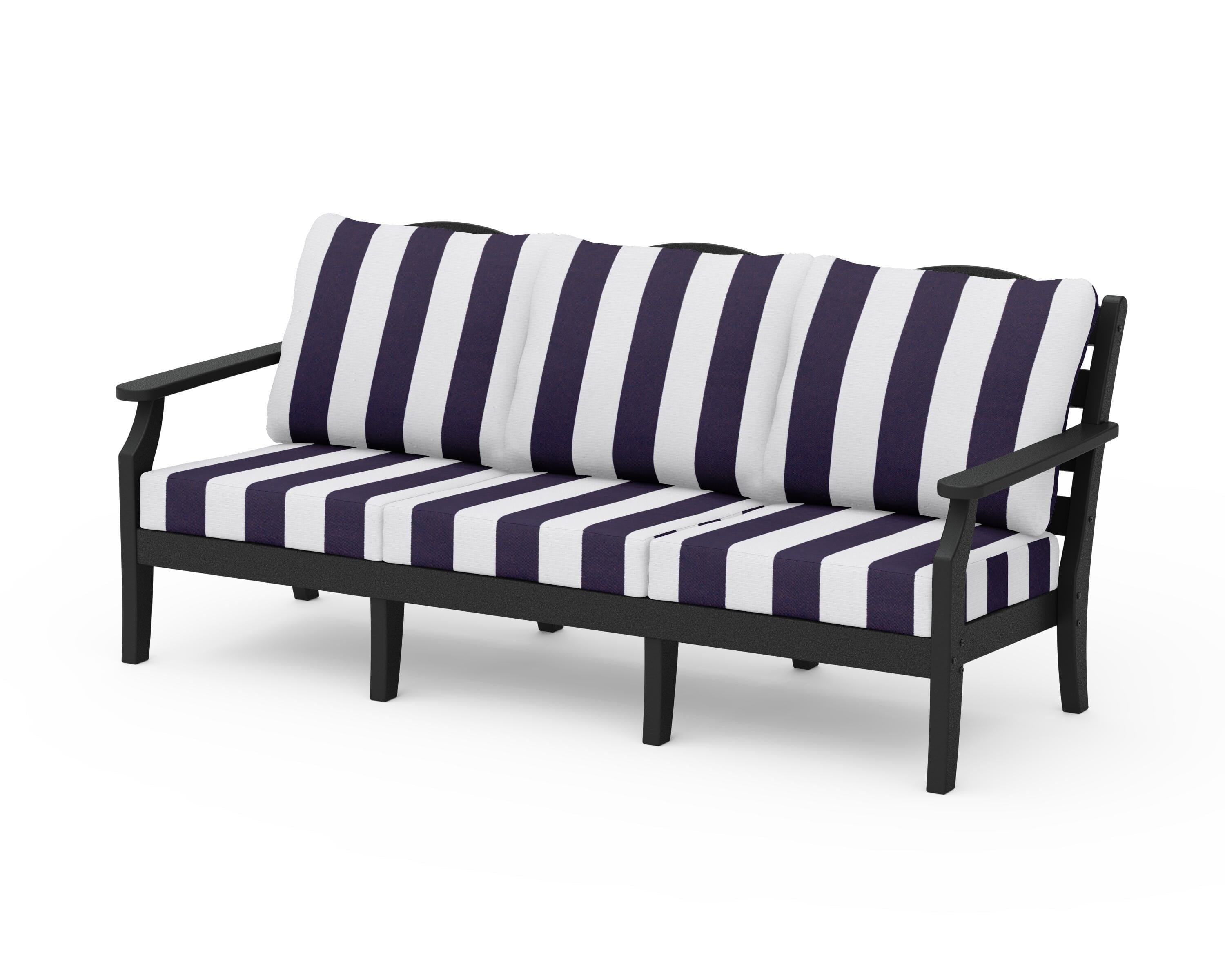 Draper James™ by POLYWOOD® Savannah Deep Seating Sofa in Black / Cabana Stripe Navy
