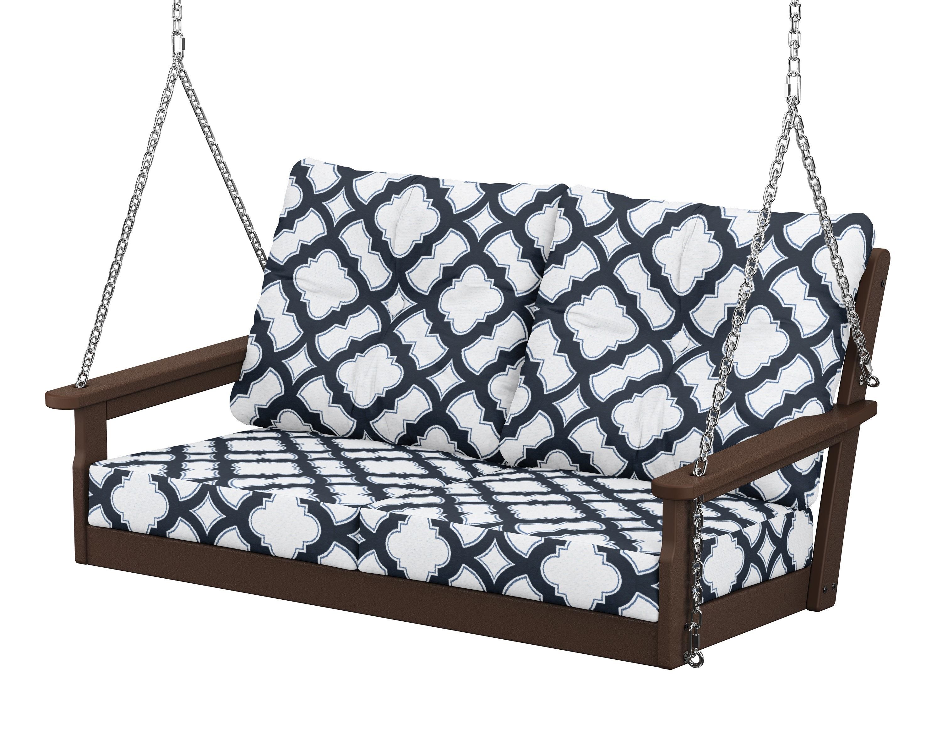 POLYWOOD® Vineyard Deep Seating Swing in Mahogany / Trellis Marine Indigo