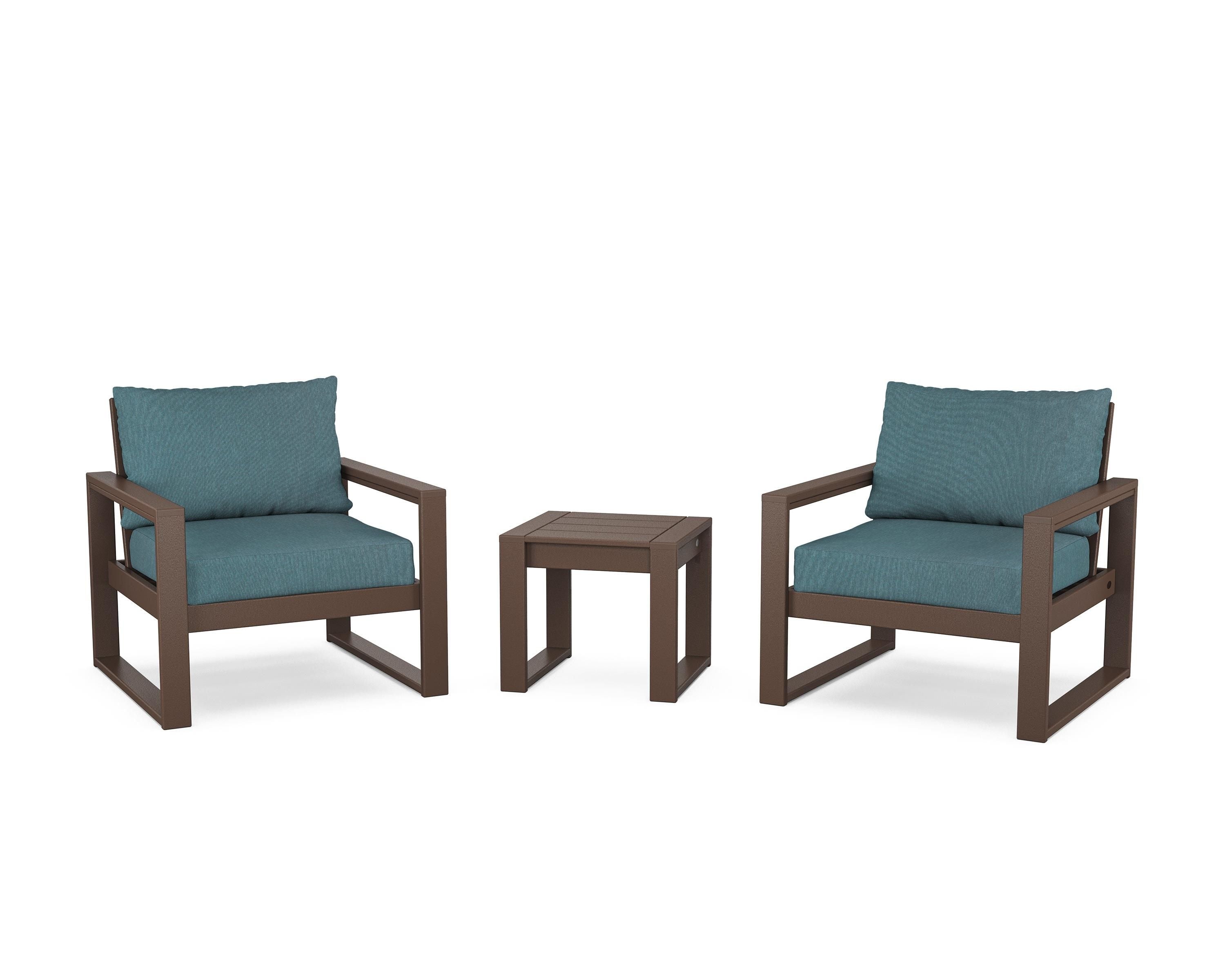 POLYWOOD® EDGE Sectional 3-Piece Deep Seating Set in Mahogany / Ocean Teal