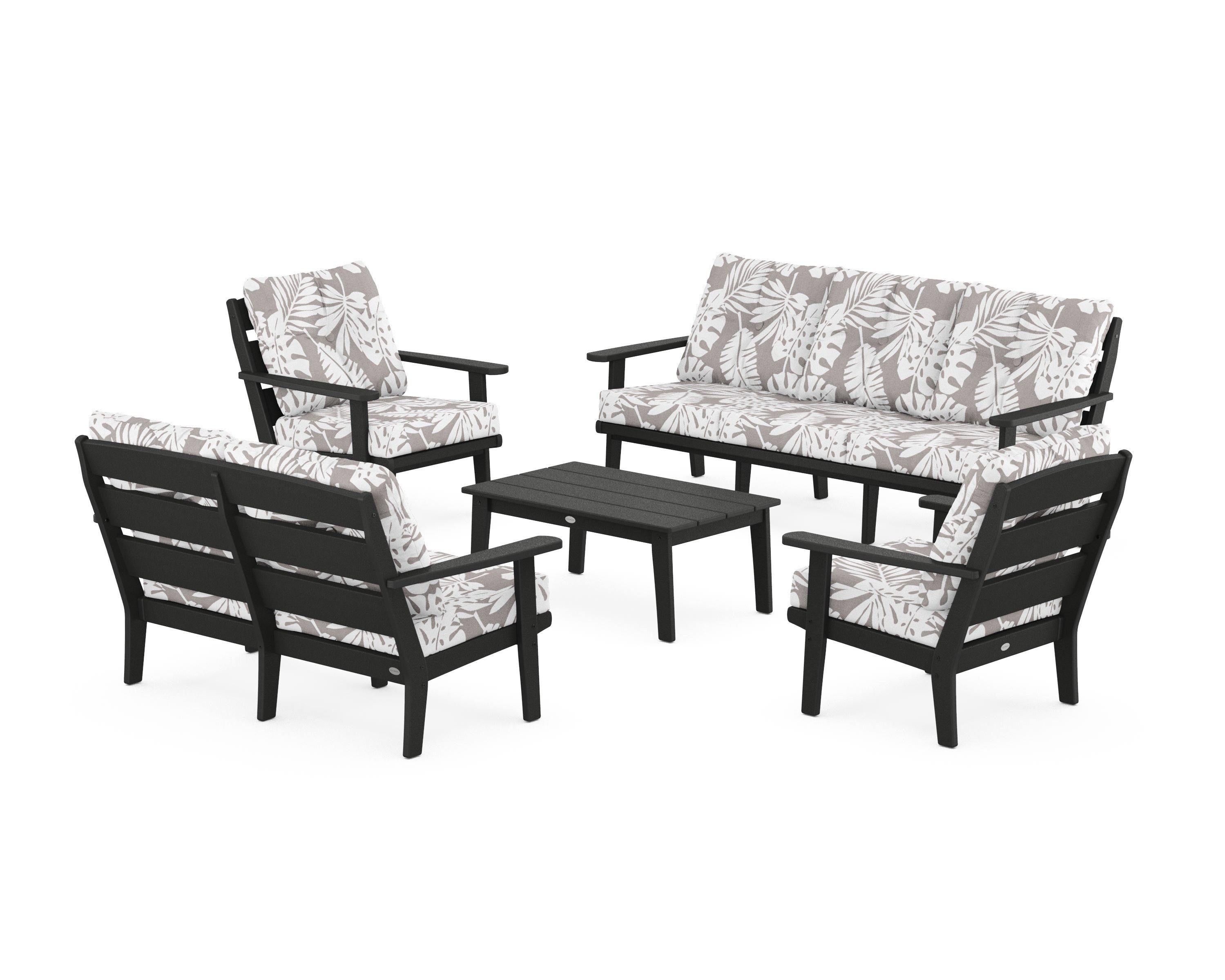 POLYWOOD® Lakeside 5-Piece Lounge Sofa Set in Black / Leaf Grey Mist