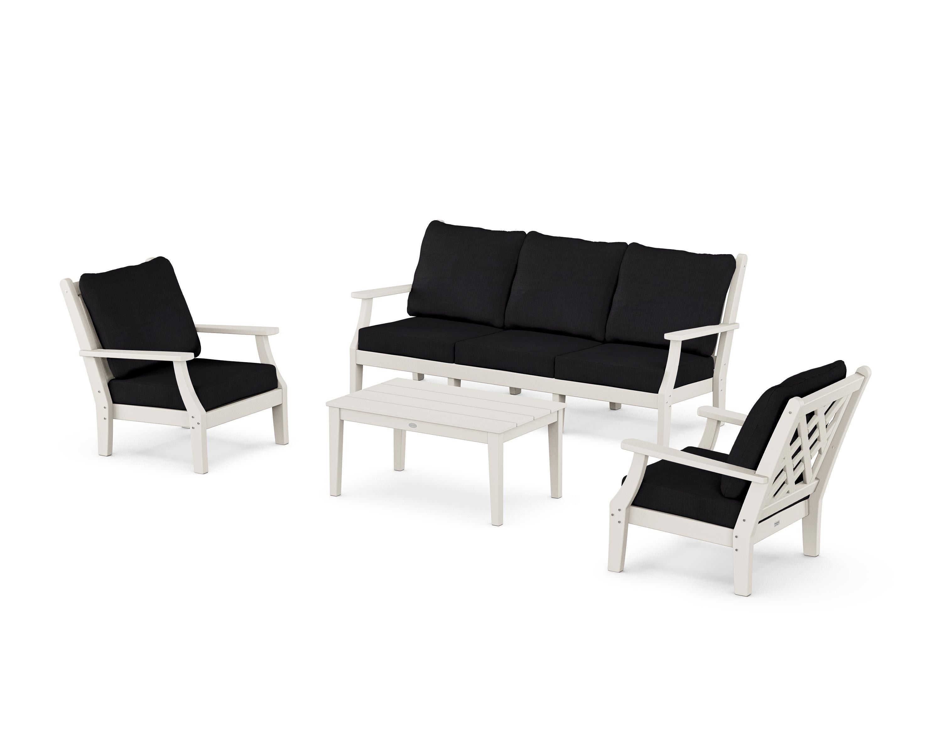 Country Living Wovendale 4-Piece Deep Seating Set with Sofa in Sand / Midnight Linen