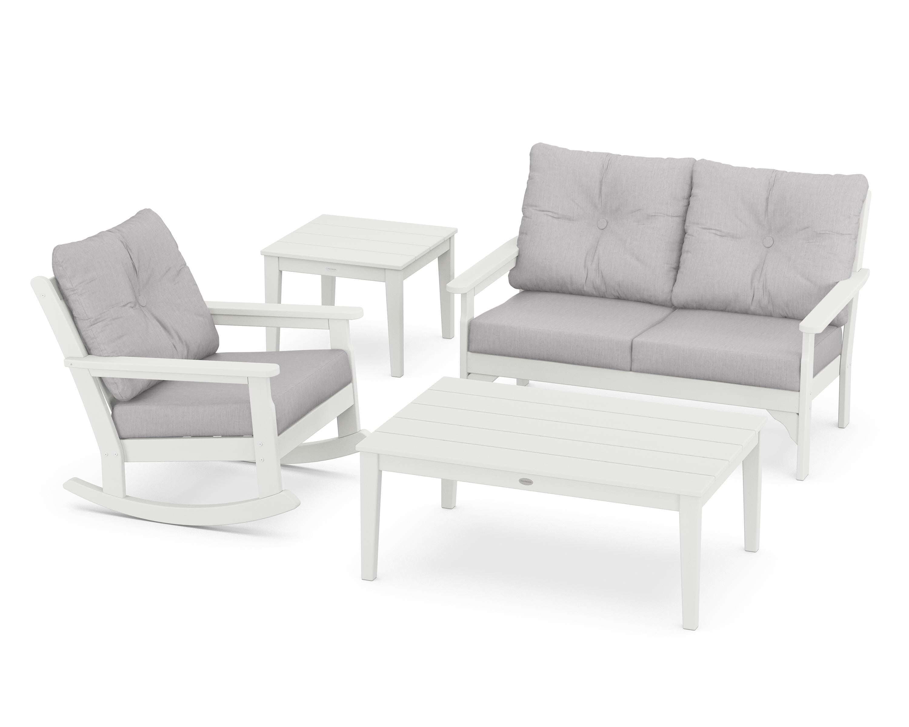 POLYWOOD® Vineyard 4-Piece Deep Seating Rocker Set in Vintage White / Granite