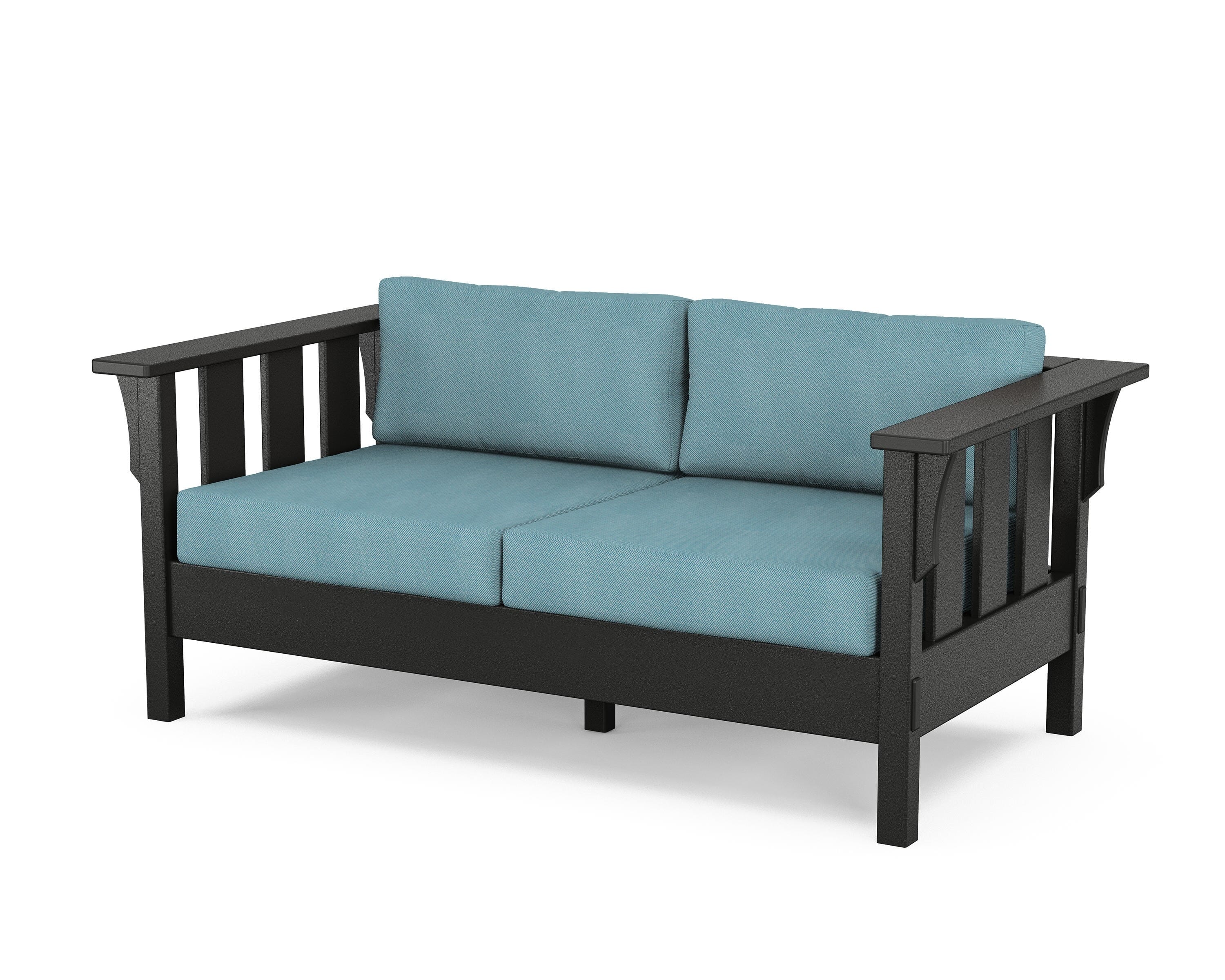 Martha Stewart by POLYWOOD® Acadia Deep Seating Loveseat in Black / Lattice Sky Blue