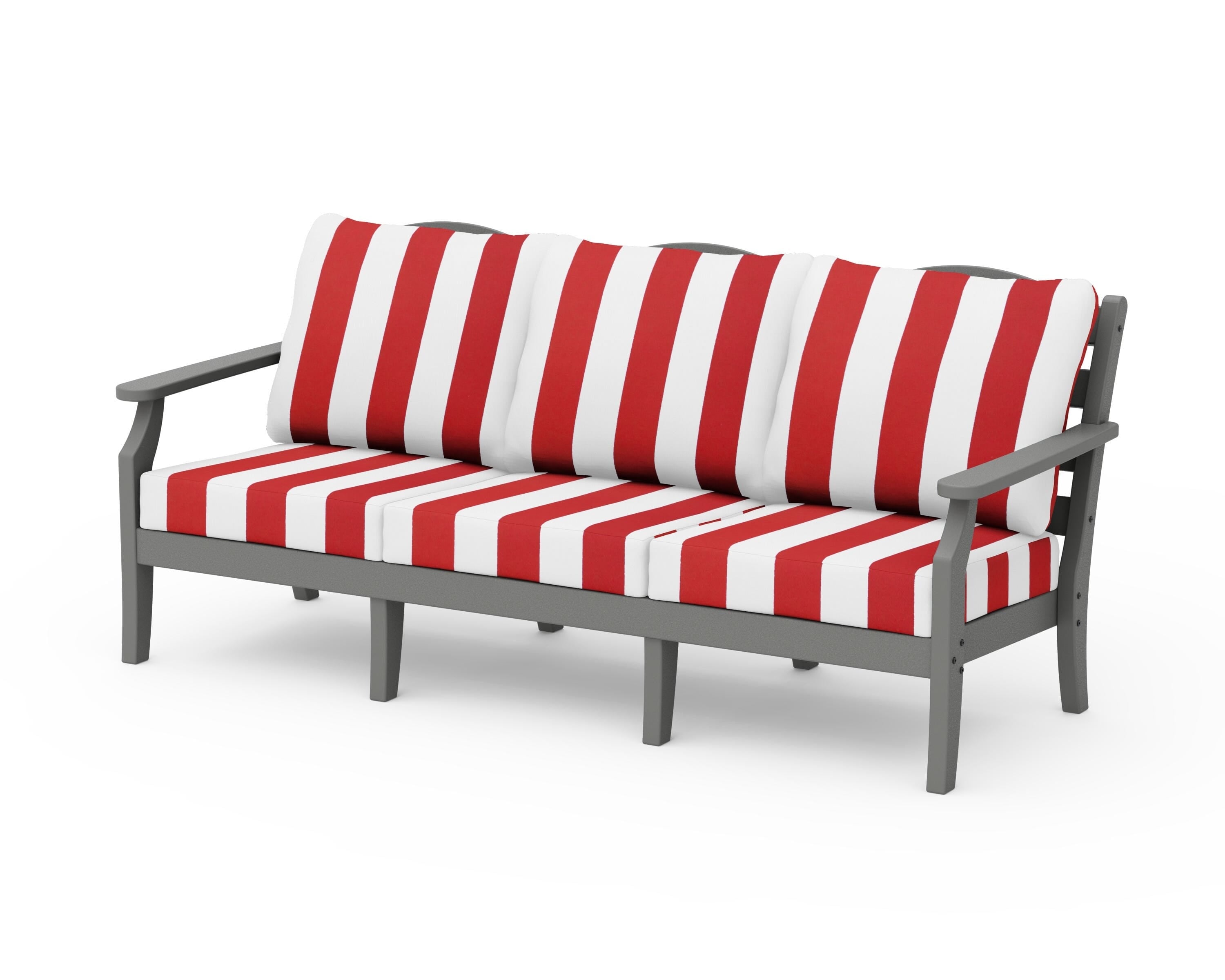 Draper James™ by POLYWOOD® Savannah Deep Seating Sofa in Slate Grey / Cabana Stripe Crimson