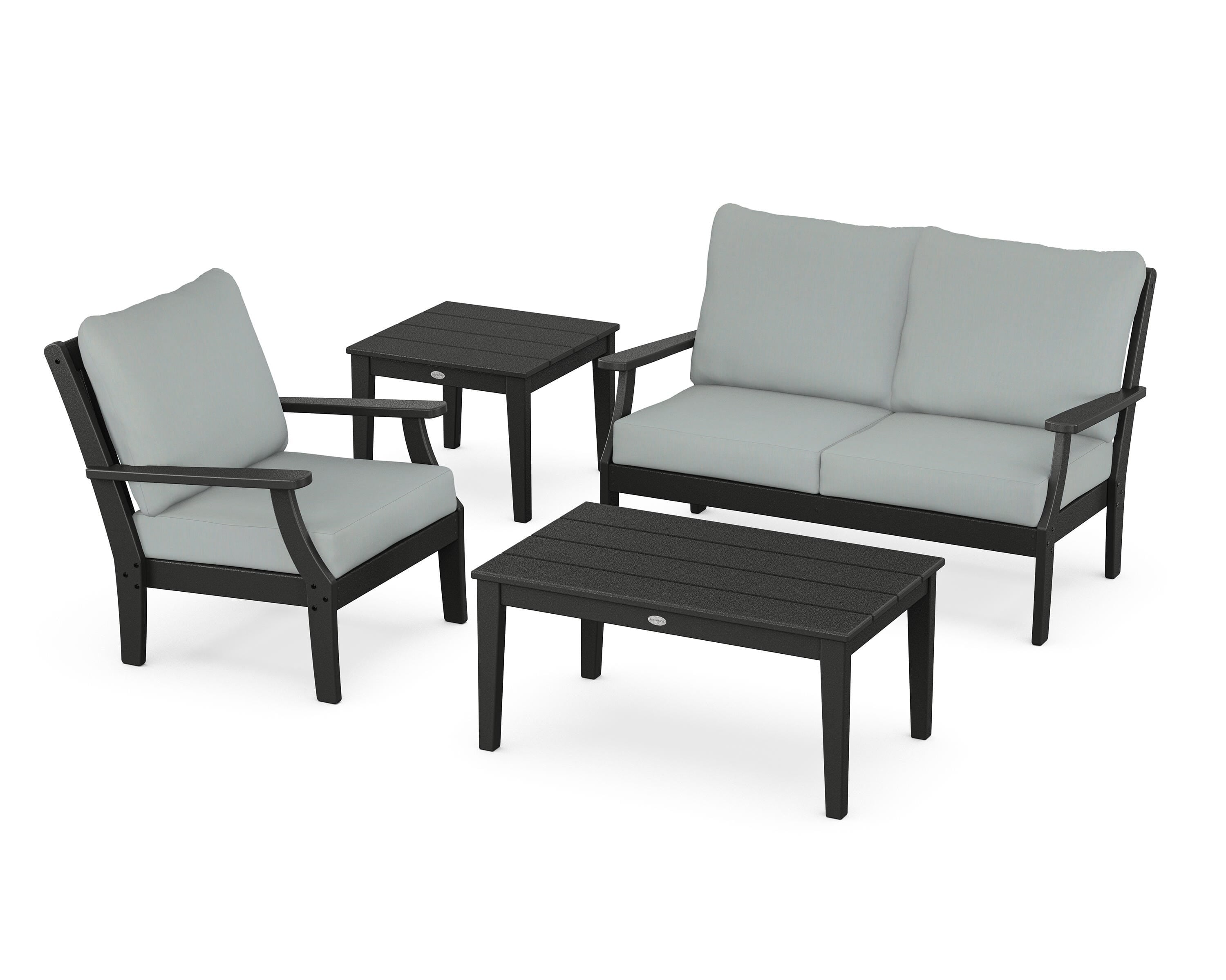 POLYWOOD® Braxton 4-Piece Deep Seating Set in Black / Spa