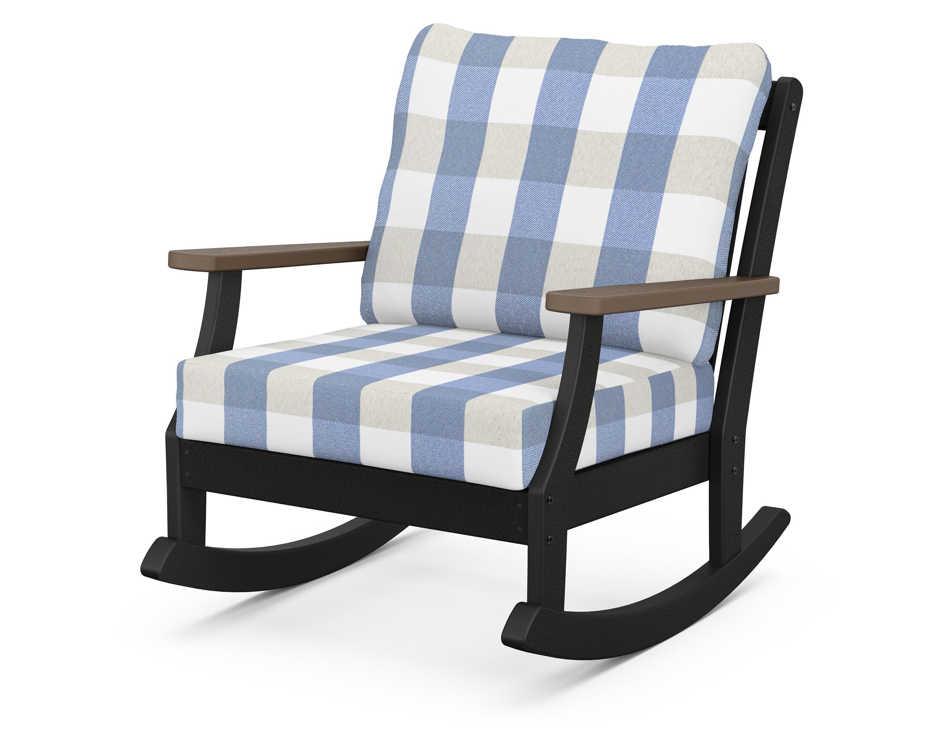 POLYWOOD® Braxton Deep Seating Rocking Chair in Black / Kona / Buffalo Plaid Sky Blue