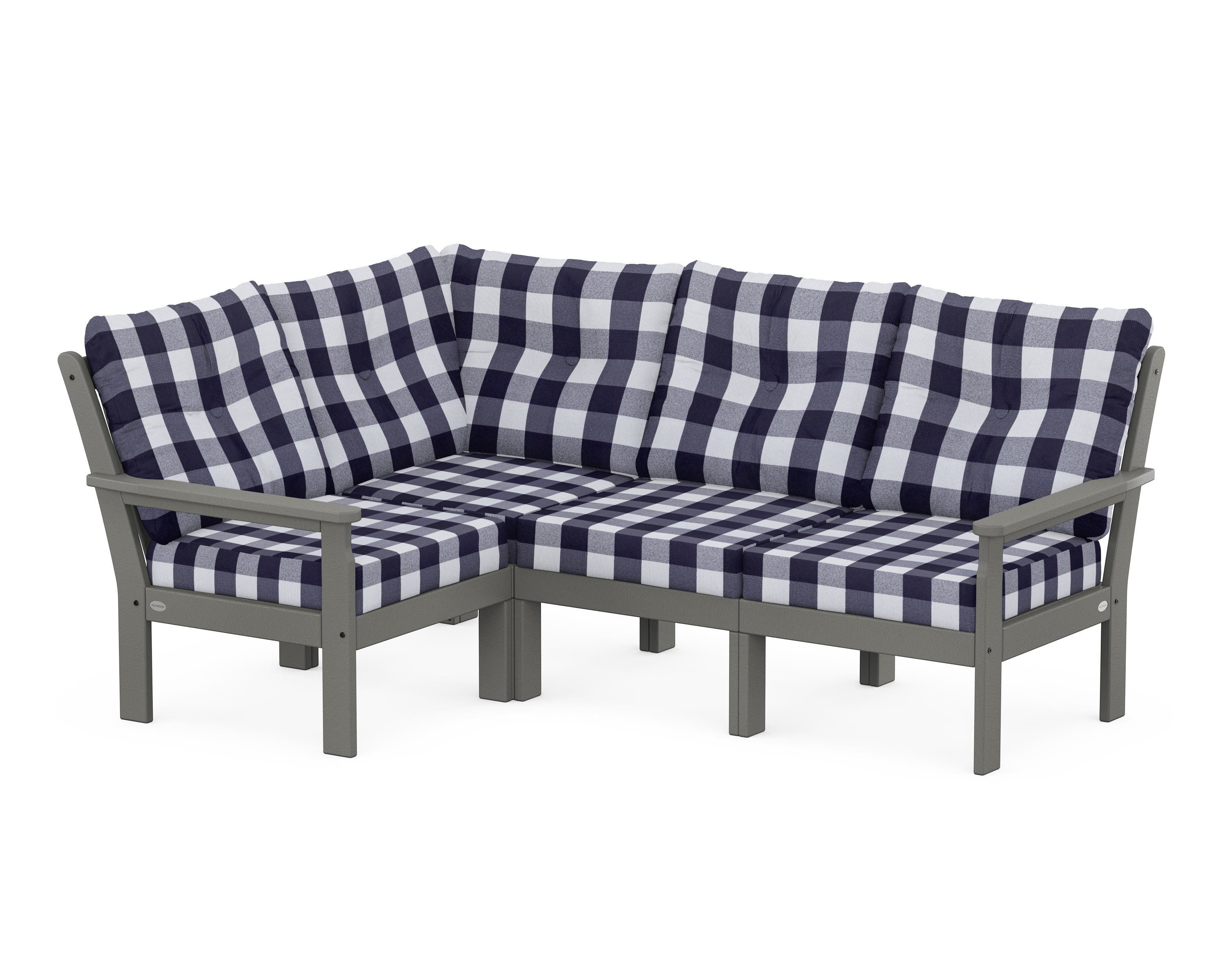 POLYWOOD® Vineyard 4-Piece Sectional in Slate Grey / Buffalo Plaid Navy